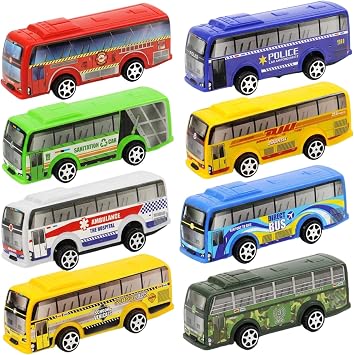 8 Pull-Back Toy Bus Set, Die-Cast Model Bus for Collectors | 8-Piece Set, Realistic Decals And Bright Colours, Suitable For Birthday Party Themes And Holiday Gift Giving