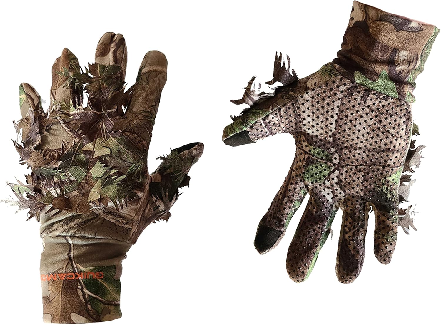 QuikCamo Mossy Oak & Realtree 3D Leafy Touchscreen Hunting Gloves - Lightweight Stretch Fit with Non-Slip Grip