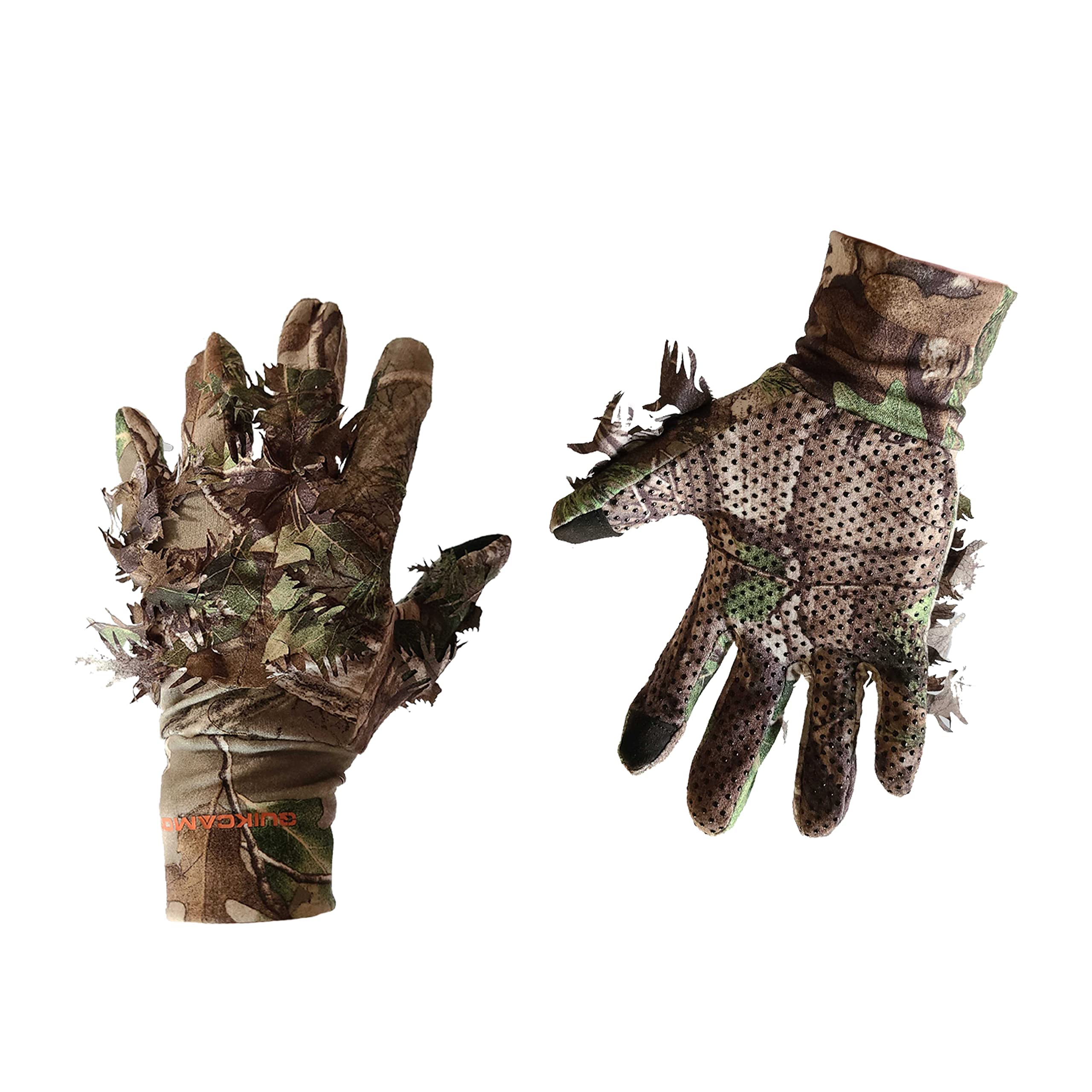 QuikCamo Mossy Oak and Realtree Lightweight 3D Leafy Camo Hunting Gloves for Men (Touch Screen Enabled or Fingerless Options)