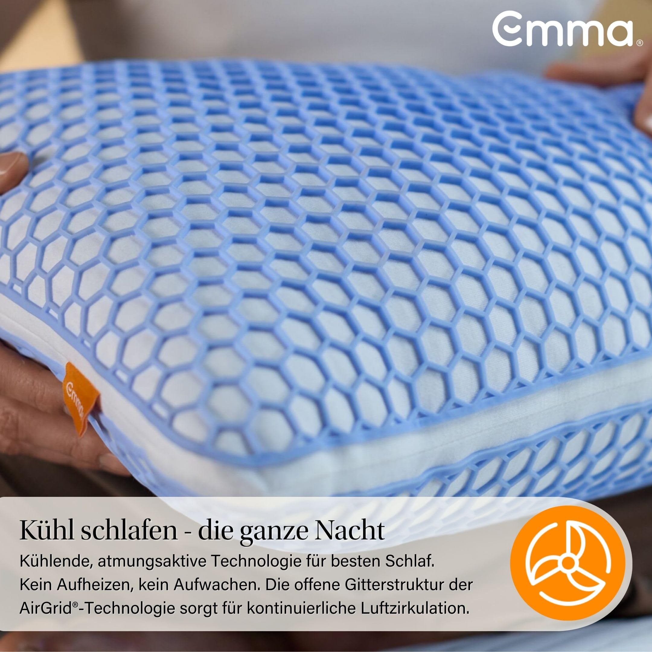 Emma Elite Stützkissen 70x40 cm – Höhenverstellbares ergonomisches Kopfkissen mit AirGrid® Kühlbezug – Atmungsaktives Memory Schaum Kissen mit waschbarem Bezug für alle Schlafpositionen