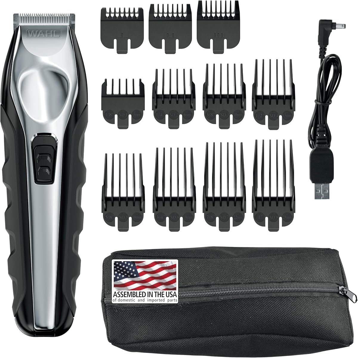 Recortadora de barba total de iones de litio de EE. UU. para hombres: recorte, detalle y arreglo | Recorte, detalles y forma diarios de la barba con 11 peines guía para una variedad de longitudes de corte – Modelo 9888