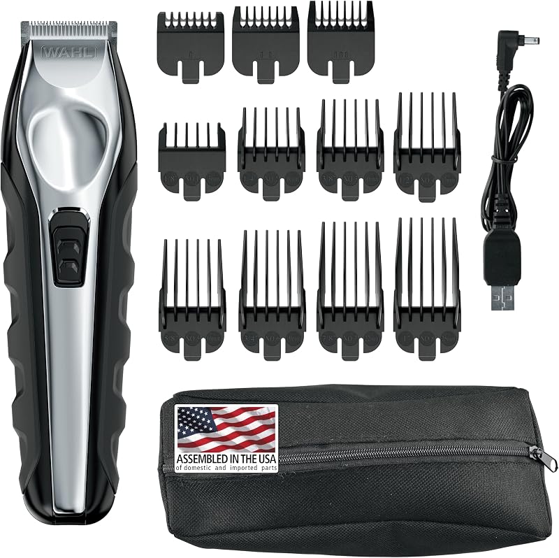 Recortadora de barba total de iones de litio de EE. UU. para hombres: recorte, detalle y arreglo | Recorte, detalles y forma diarios de la barba con 11 peines guía para una variedad de longitudes de corte – Modelo 9888
