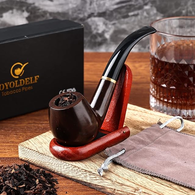 Joyoldelf Tobacco Pipes, Handmade Ebony Wooden Smoking Pipe with Box Perfect for Beginner Pipe Kit for Smoking with Gift Set