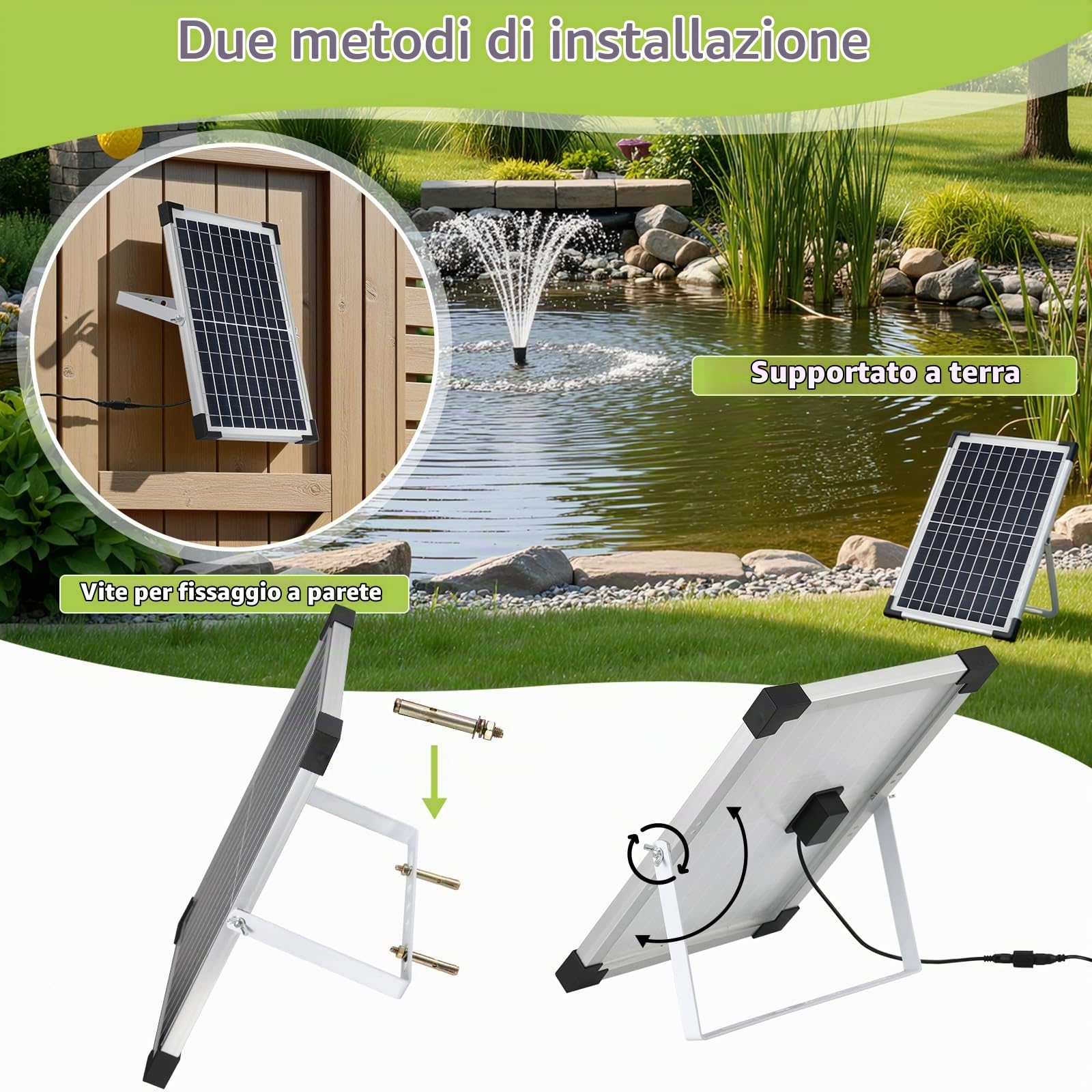 Clevich 10-12 W Fontana Solare, Pompa Solare, Tubo da 1 M