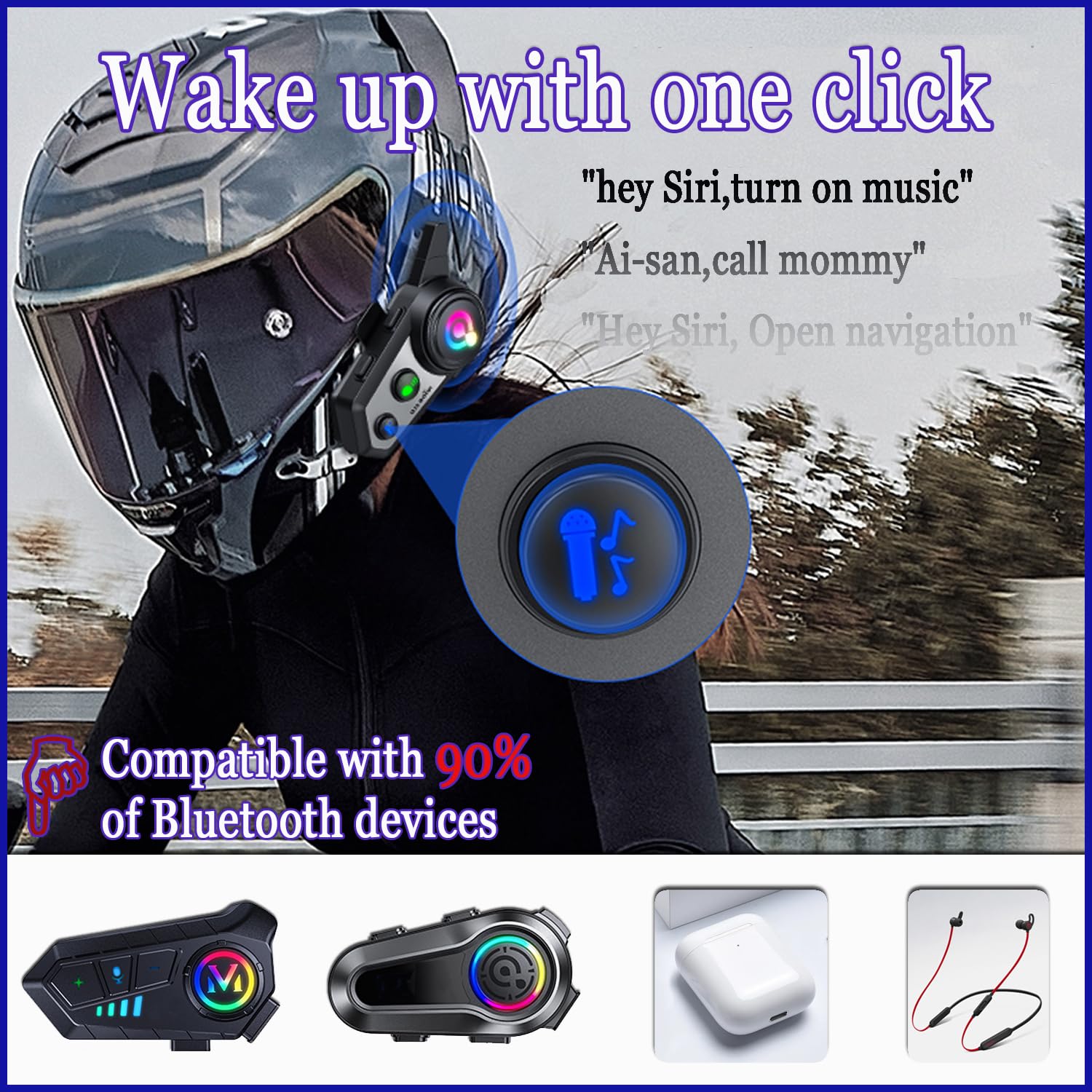 Intercomunicador Bluetooth para Motocicleta,Q18 Intercomunicador de Casco con Música Compartida, 1000m 2 vías Intercomunicador de Moto Reducción de Ruido CVC Respuesta Automática