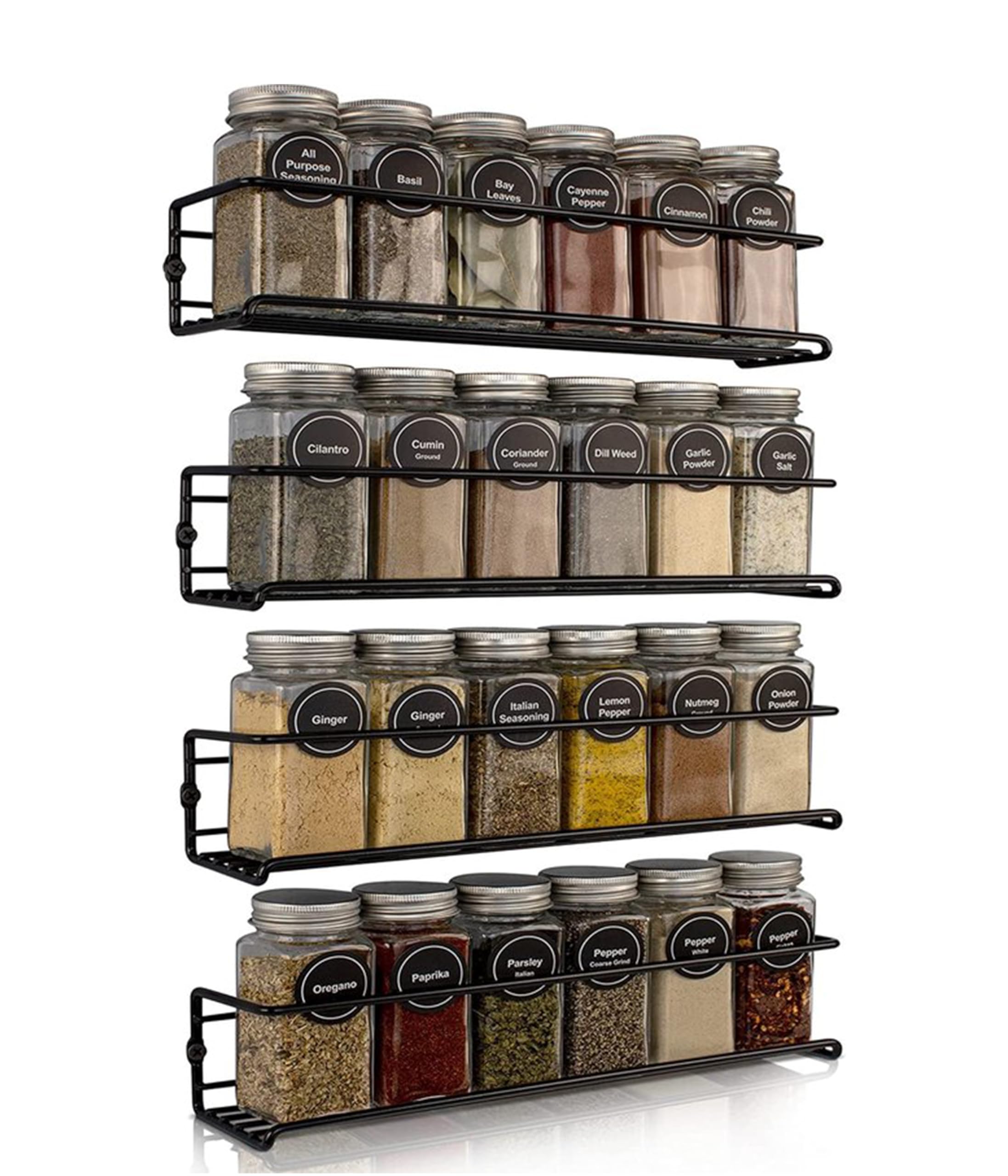comforder Gewürzregal Wand 4er Set, Metall, für 24 Gläser (Matt Schwarz)
