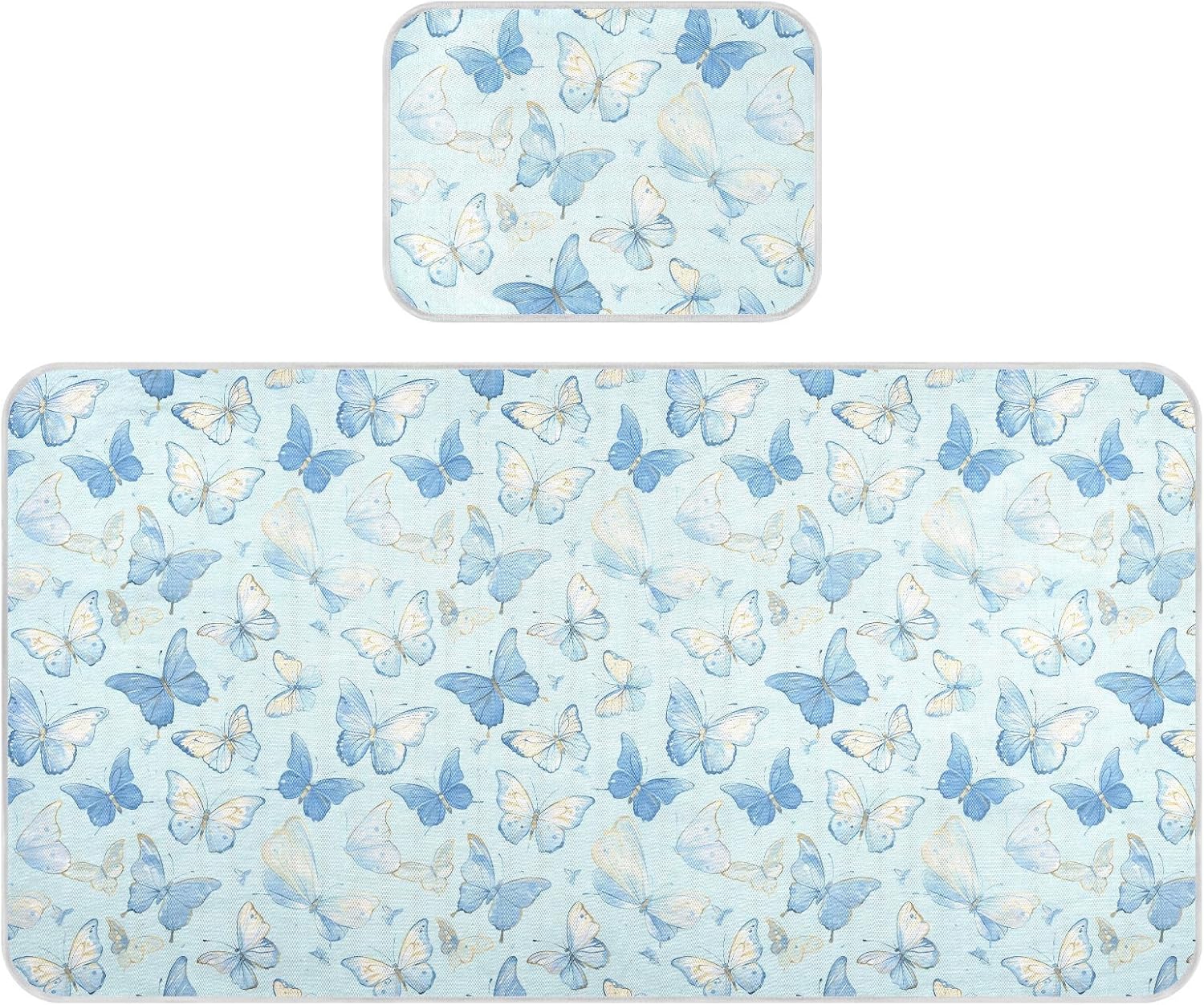 Cooling Baby Mattress Cover 28" x 52" Reusable Watercolor Butterflies Light Blue Mattress pad for Baby&Toddler