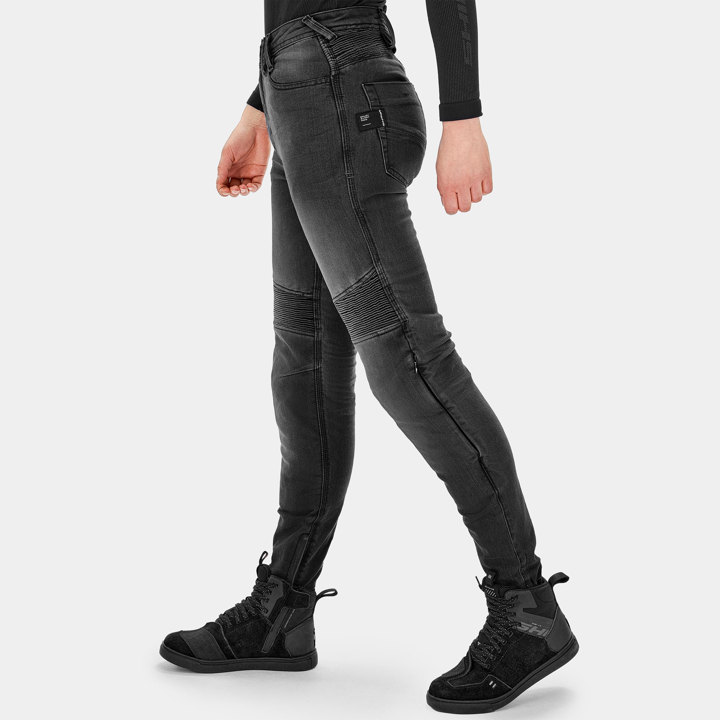 SHIMA Zenith Motorrad Jeans Damen mit Protektoren GFLEXX Knieprotektoren Motorradhose Kurzgrößen Hosen für die Frau Protektorenhose Textilhose Urban Stretch Jeanshose Lang (Frauen, Schwarz, 30/30)