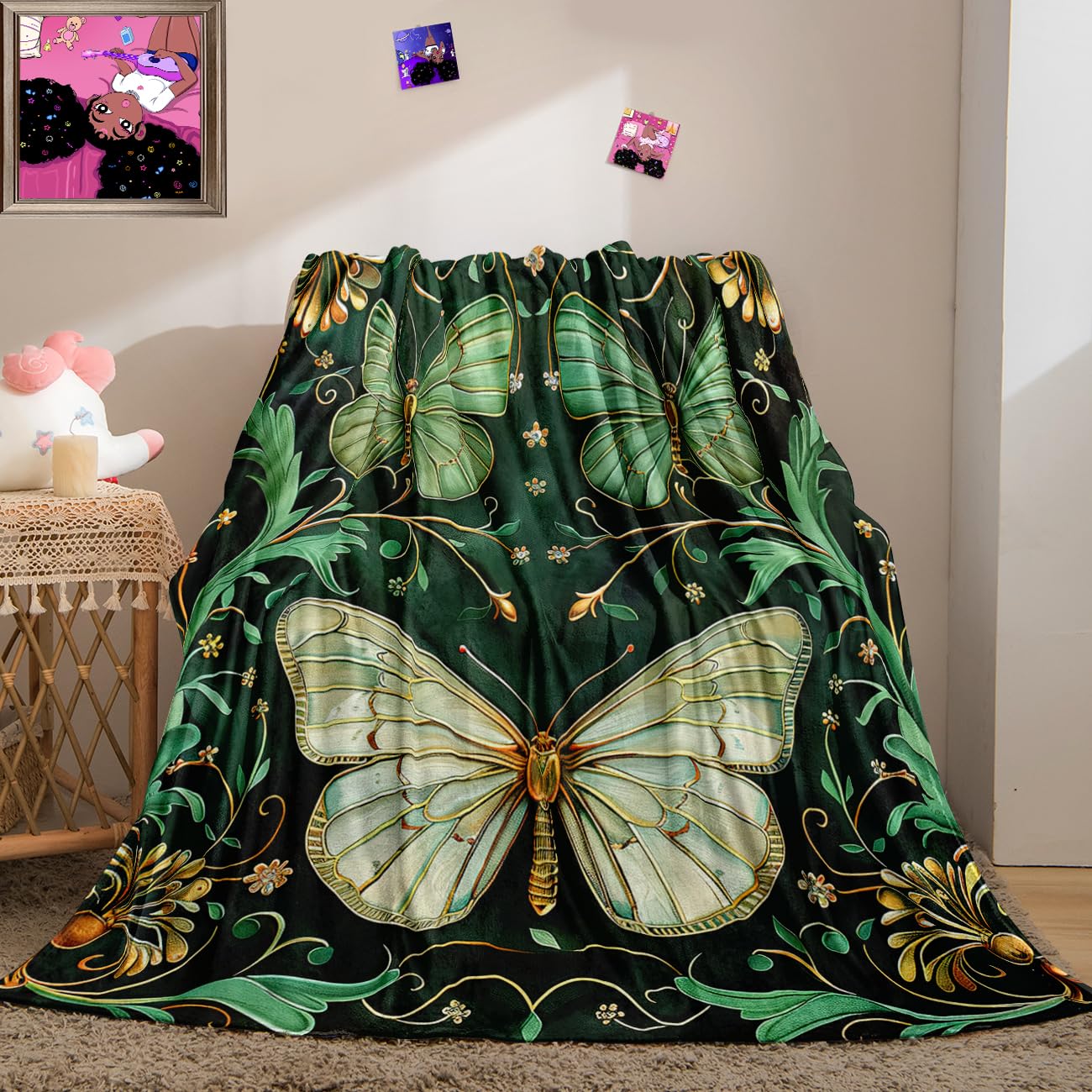 WJLBKGU Butterfly Blanket Green Butterfly Throw Blanket Butterfly Blanket for Girls Butterfly Blanket for Women Kids Blanket for Bed Couch Chair, Green Blanket, Throw Size 50