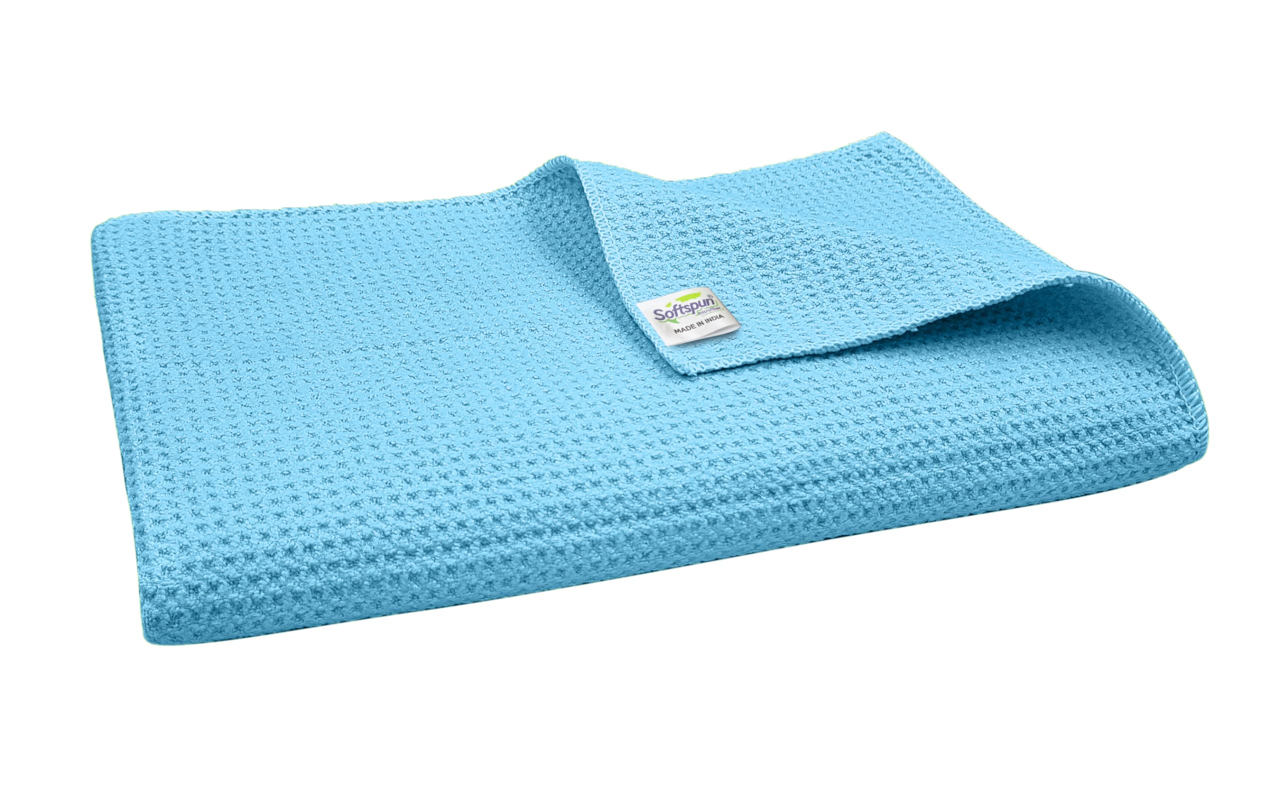 SOFTSPUN Microfiber Drying Cloth, 60x80 Cms 1 Piece Waffle Weave Towel Set 400 GSM Sky Blue Super Absorbent Lint & StreakFree Cloth Cleans and Polishes for Car WindowGlass Office & Home.