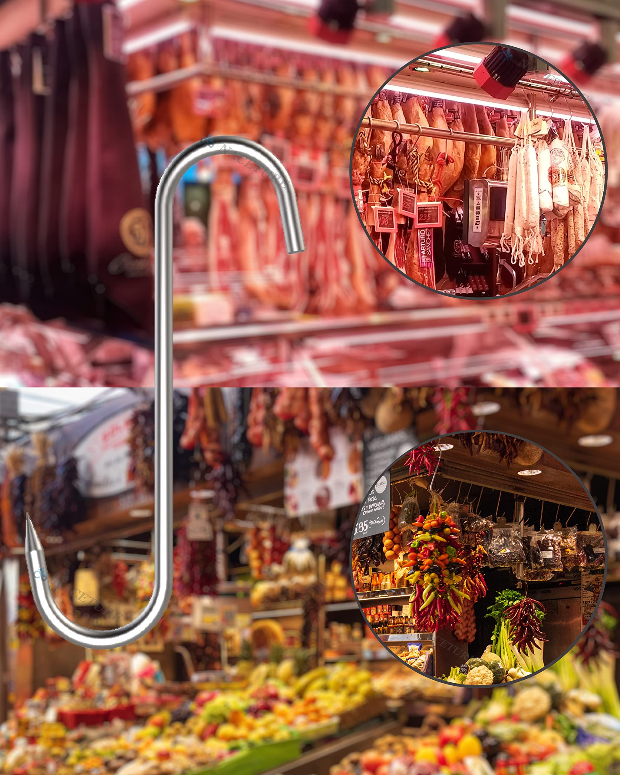 KEJJNYER 10 Ganci Per Carne In Acciaio Inox 20,3 Cm – A Forma Di S Per Macellazione E Barbecue