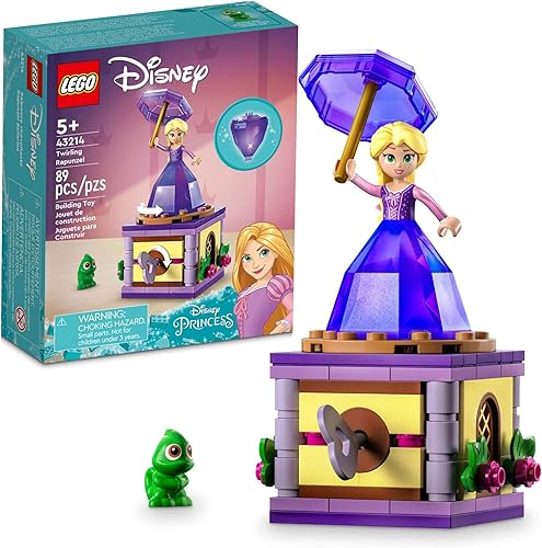 LEGO Disney Princess 43214 - Juguete de construcción con vestido de diamante, minifuñeca y figura de Pascal el camaleón, juguete de cuerda Rapunzel,