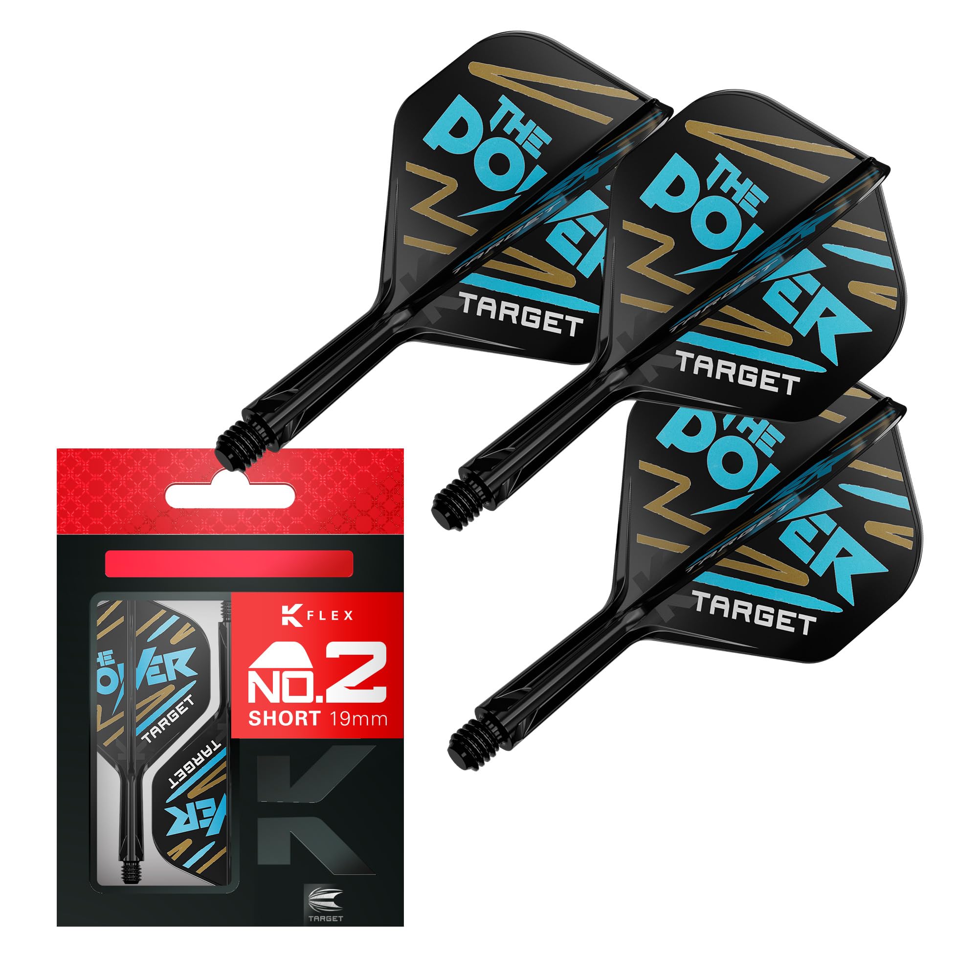 Target Darts Phil Taylor K Flex Flights and Shaft System, No.2 | Pack of 3 Kflex All In One Flights, Player Edition Darts Accessories | K-Flex Dart Stem - Short (19mm)