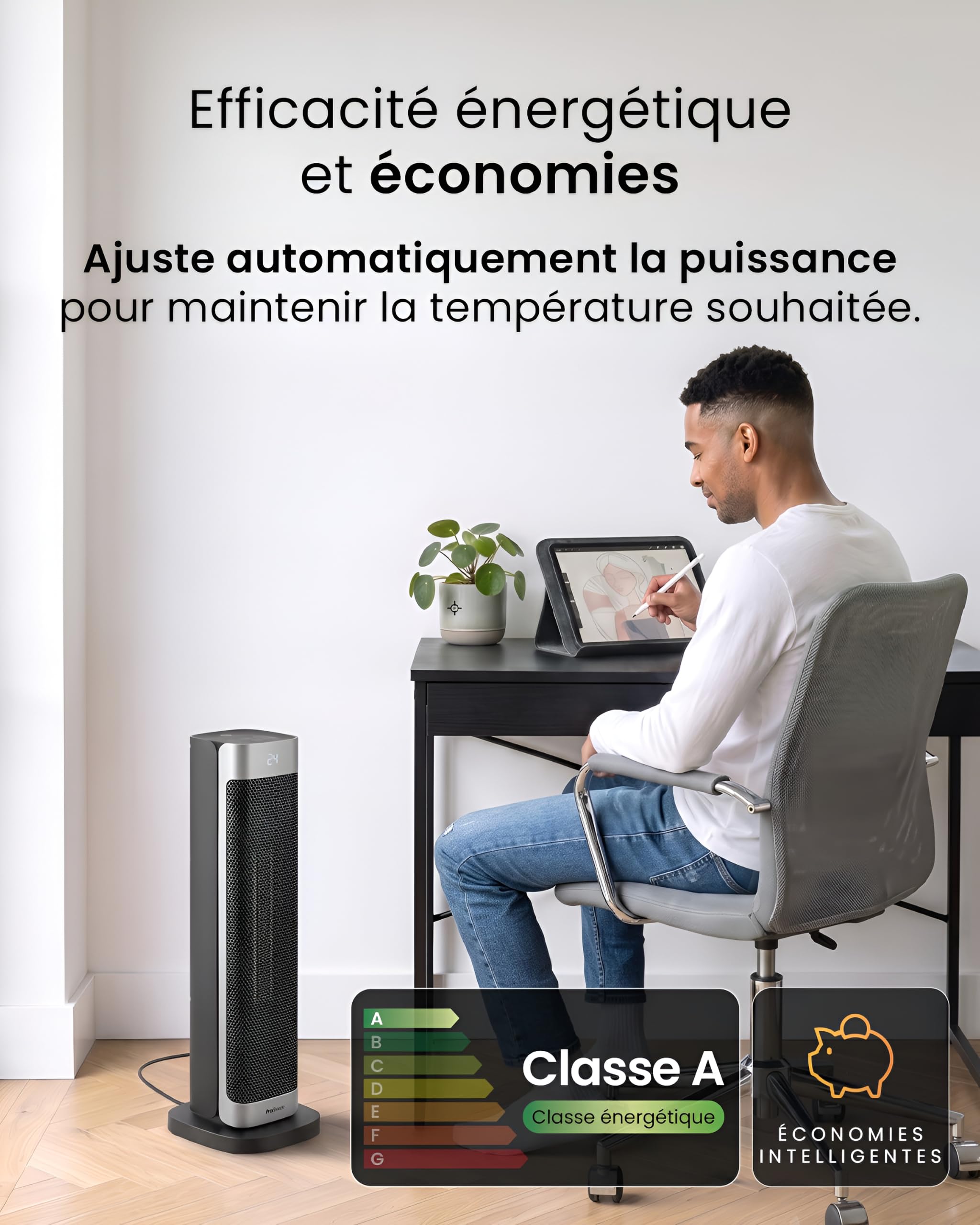Pro Breeze ThermaCube Plus Chauffage d'Appoint 2200W Céramique Soufflant Oscillant - Radiateur Électrique Mobile avec Mode Ventilateur, Thermostat Éco, Télécommande et Écran Tactile pour Chambre