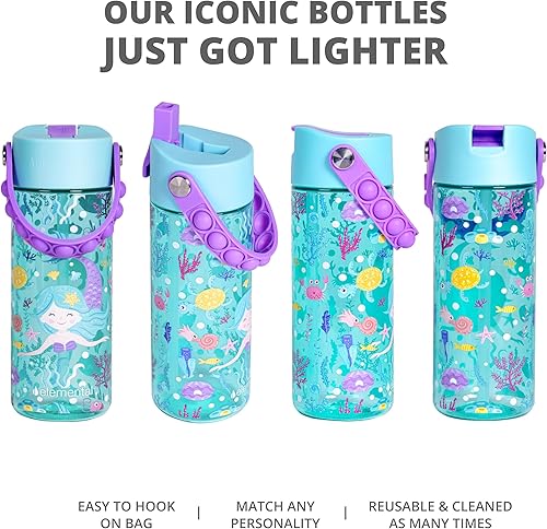 Miniatura 4 de Elemental Splash - Botella de agua para niños con tapa de popote y asa de reventar, a prueba de fugas cuando está cerrada, paquete de 2 botellas de