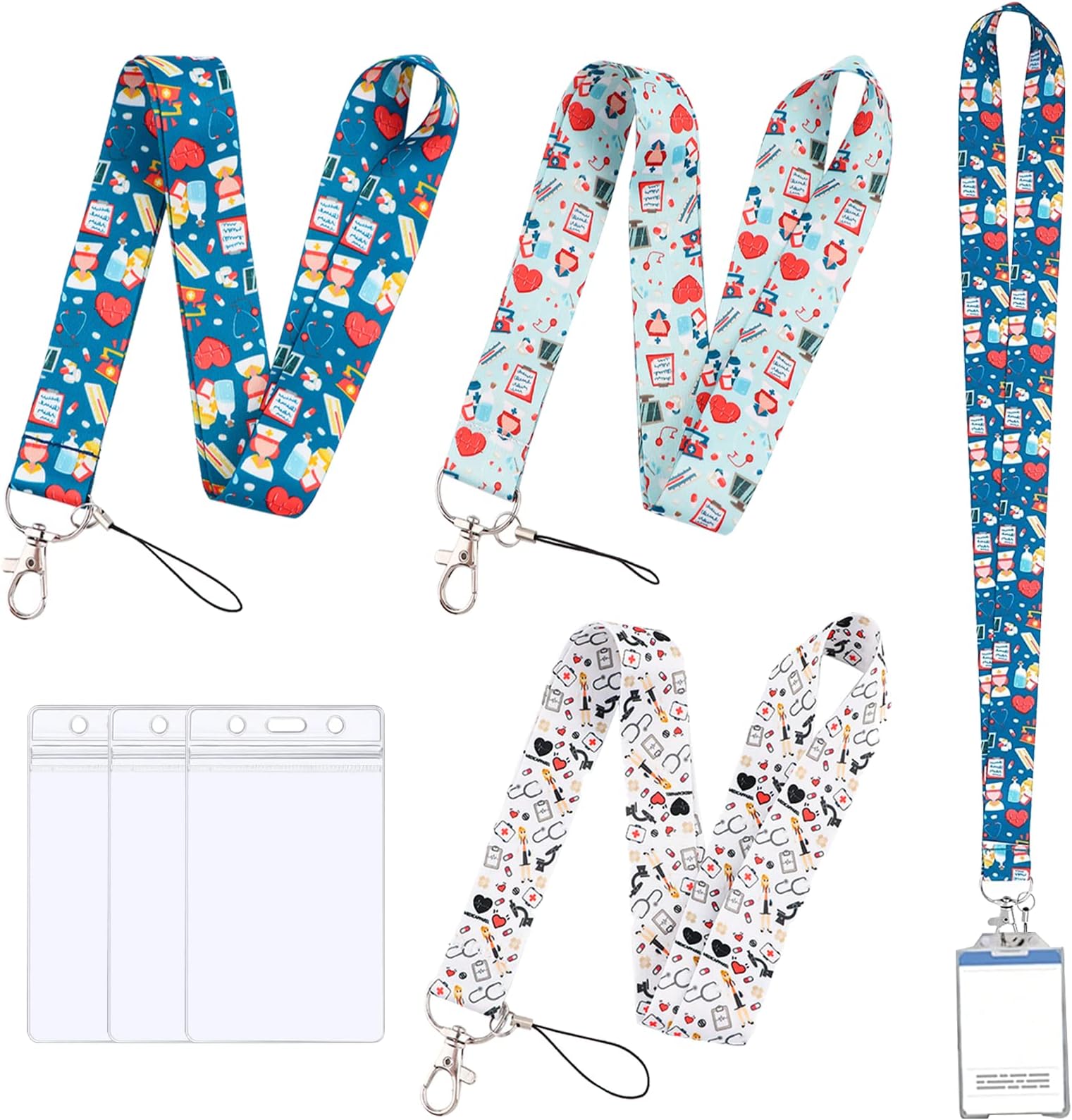 3 Pack Nurse Lanyard with Card Holder for ID Keys, NHS Lanyard