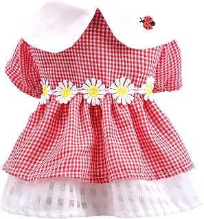 Dog Plaid Dress Clothes Summer Pet Floral Princess Dress for Small Dogs Cats Puppy Sunflower Dress Soft Breathable Dog Cotton Outfits Yorkie Chihuahua Cute Sundress (Red,XL)