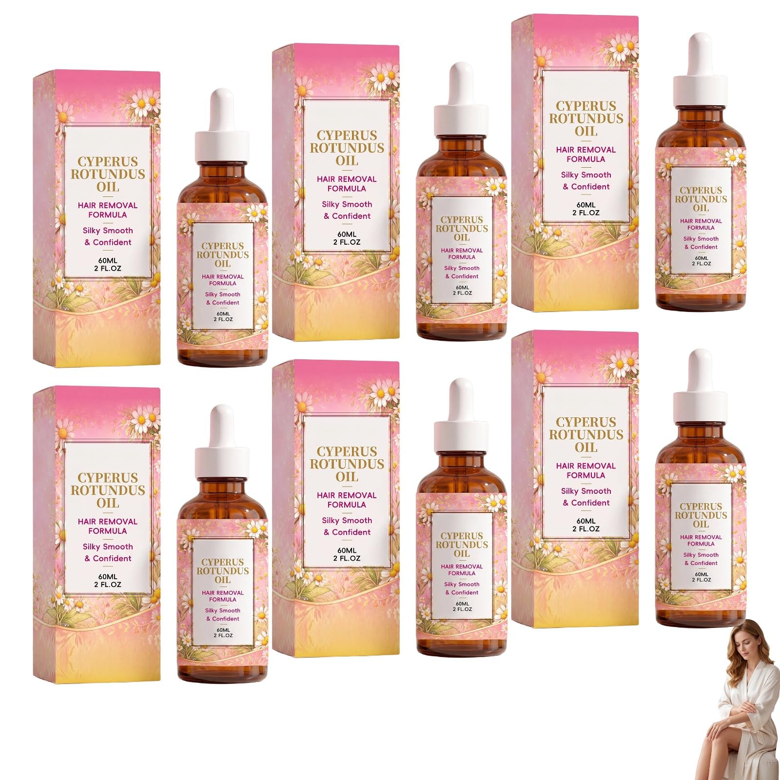 60 ml Naturalny olejek Cyperus Rotundus, premia formuła depilacji, nawilżająca i kojąca, redukuje owłosienie ciała, miękki olejek odpowiedni do wszystkich rodzajów skóry (6 szt.)