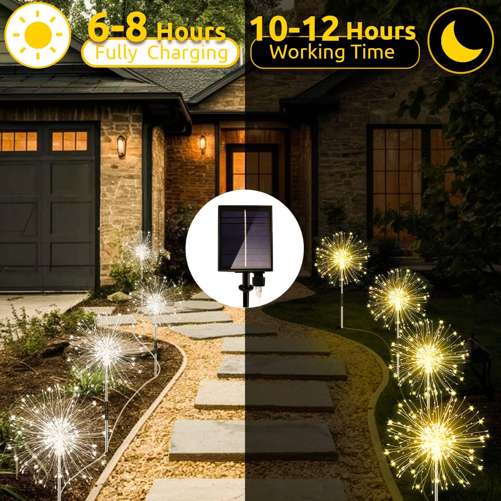 Joysing Gartendeko Tuinverlichting op zonne-energie, buiten, 4 x 120 leds, vuurwerkverlichting met afstandsbediening, 8 modi, tuinsteker, waterdicht, zonnelampen voor tuin, terras, decoratie, warm wit
