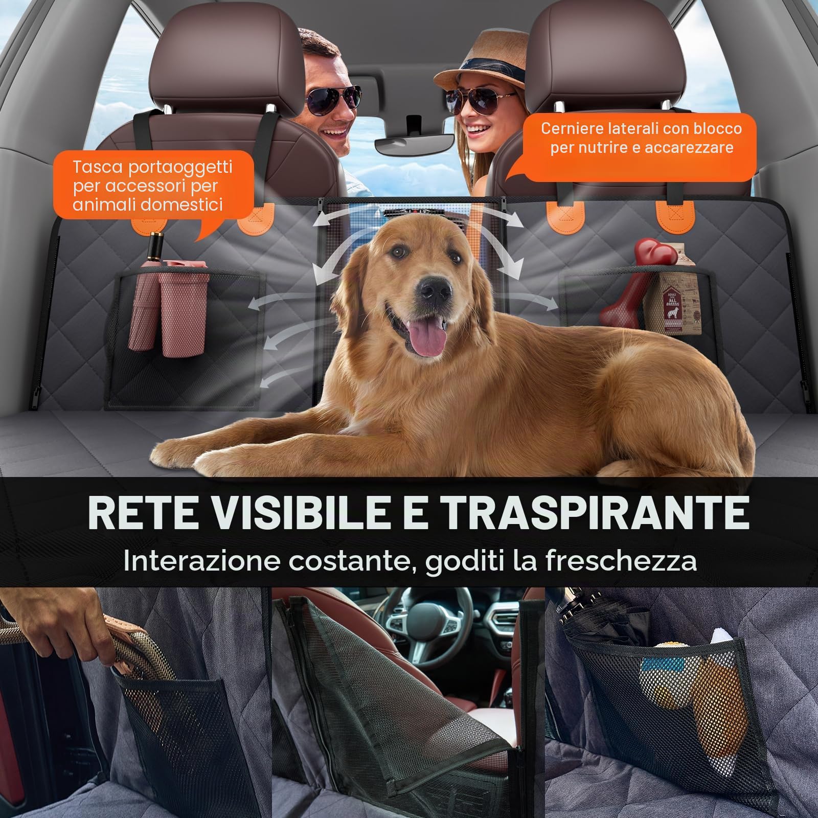 VEVOR Estensione per Sedile Posteriore per Cani, Amaca per Cani Coprisedile per Cani con Fondo Rigido Sedile Posteriore 1420 x 770 mm, 181,4 kg, con Finestra a Rete e Tasca Portaoggetti per Auto, SUV