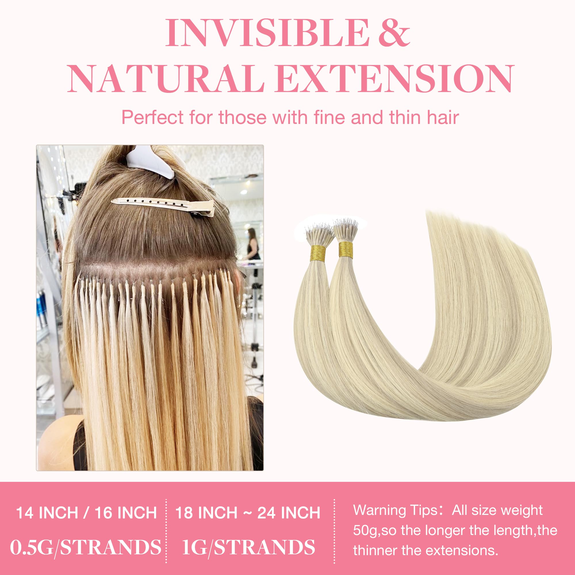 GOO GOO Nano Hair Extensions Real Human Hair, Nano Beads Hair Extensions - Image 3