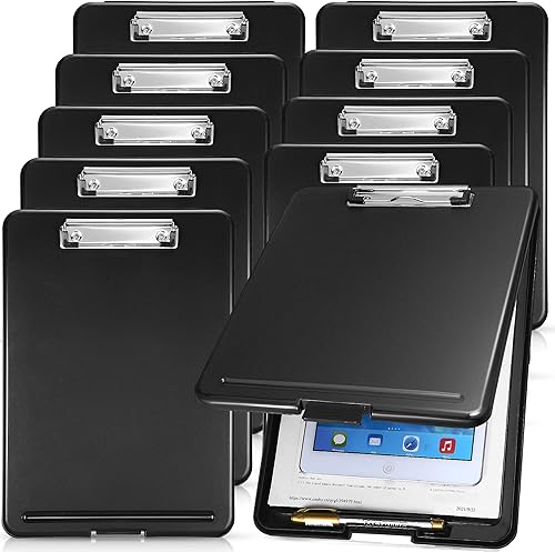 Portapapeles de 10 piezas con almacenamiento de plástico, portapapeles de enfermería, tablero de clip plegable con clip de perfil bajo para escuela