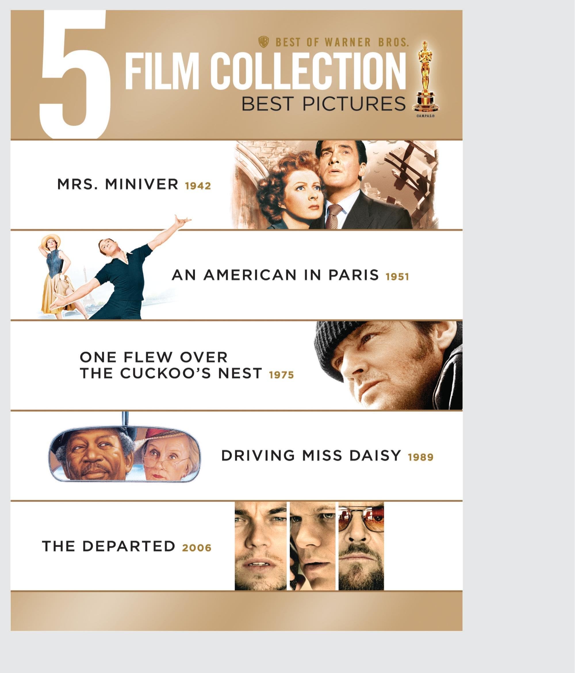 5 Film Collection Best Pictures 2: ( Mrs. Miniver / An American In Paris / One Flew Over The Cuckoo's Nest / Driving Miss Daisy / The Departed)