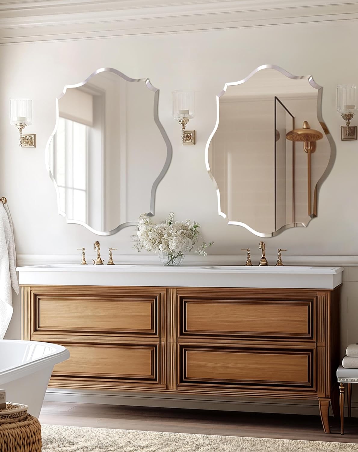 Frameless Scalloped Wall Mirror: Decorative Scallop Oval Mirrored Glass Vanity with Beveled Silver Edge for Bathroom Bedroom Livingroom Dining Room Entryway Hallway, 28 x 20 inch - Image 8