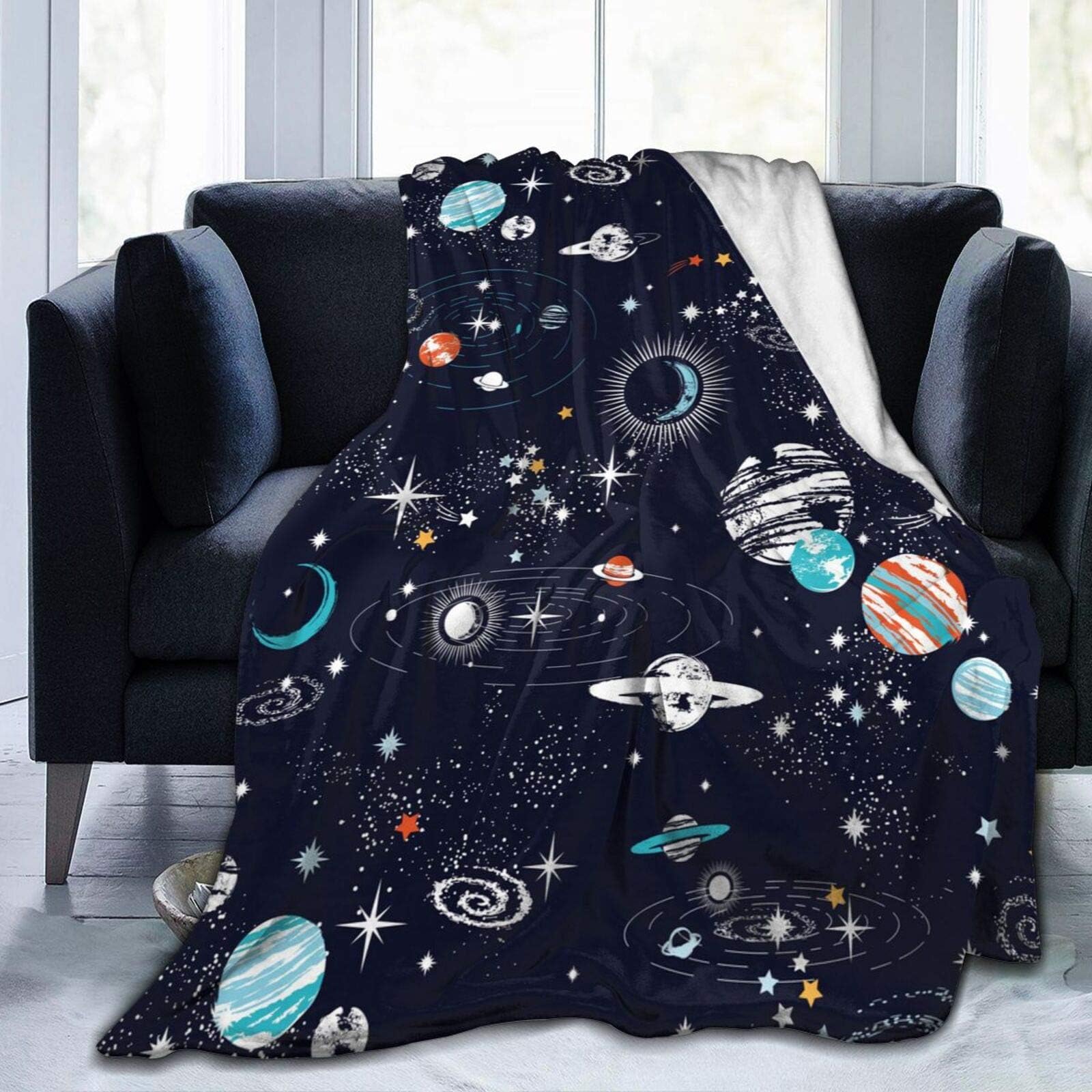 SARA NELLSpace Blanket for Kids,Milky Way Solar System Space Adventure Planet Rocket Galaxy Starry Sky Constellation Fleece Flannel Blanket,Ultra Soft Fluffy Bed Blanket Throw for Sofa Couch