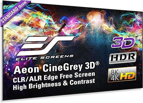 Elite Screens Pantalla de proyección de marco fijo de rechazo de luz ambiental sin bordes, serie 3D Aeon CineGrey, 125 pulgadas 2.351 para cine en
