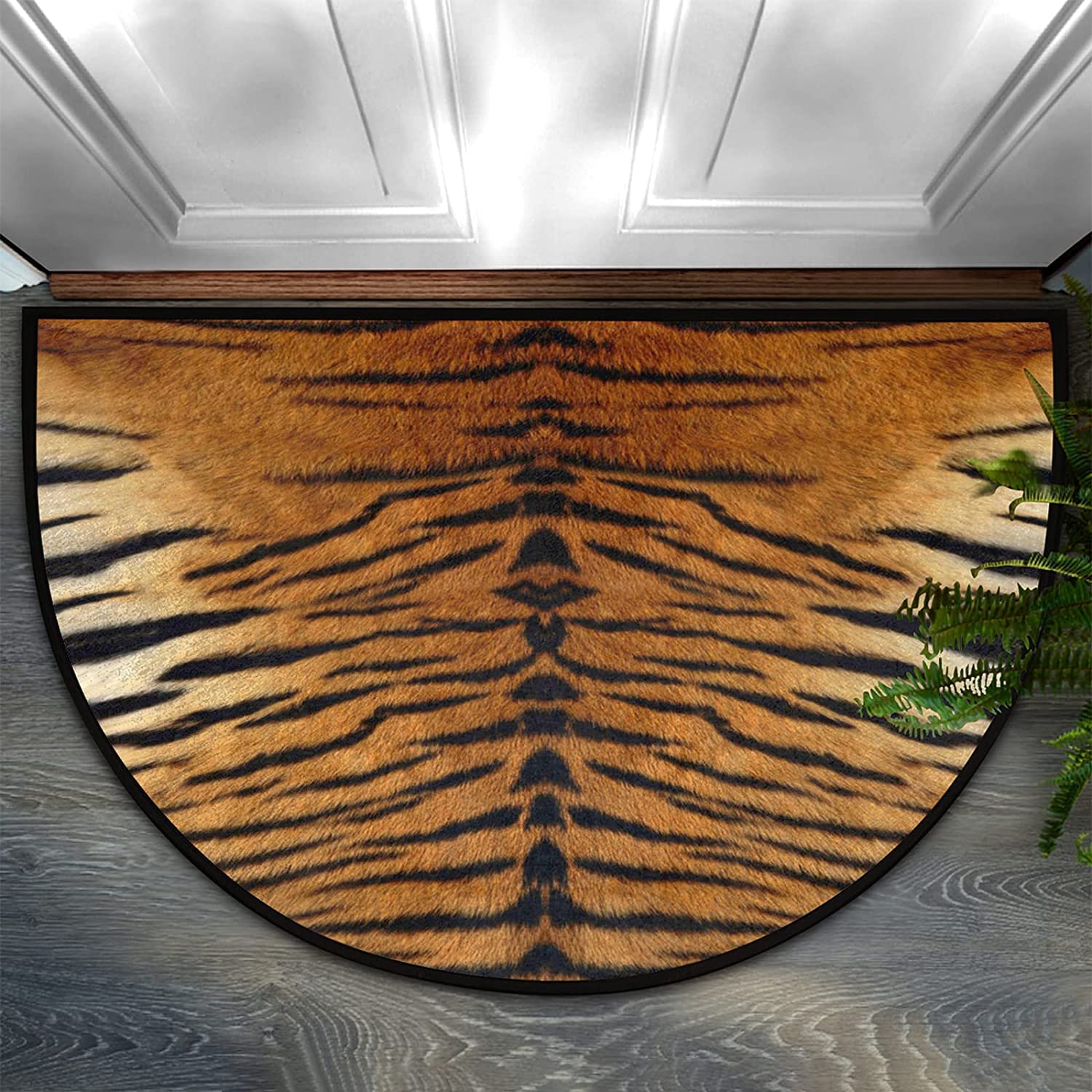 Half Round Bath Mats for Bathroom, Animal Tiger Print,Chic Welcome Mat for Front Door Non-Slip Entryway Rug Floor Doormat for Inside Outside Entry