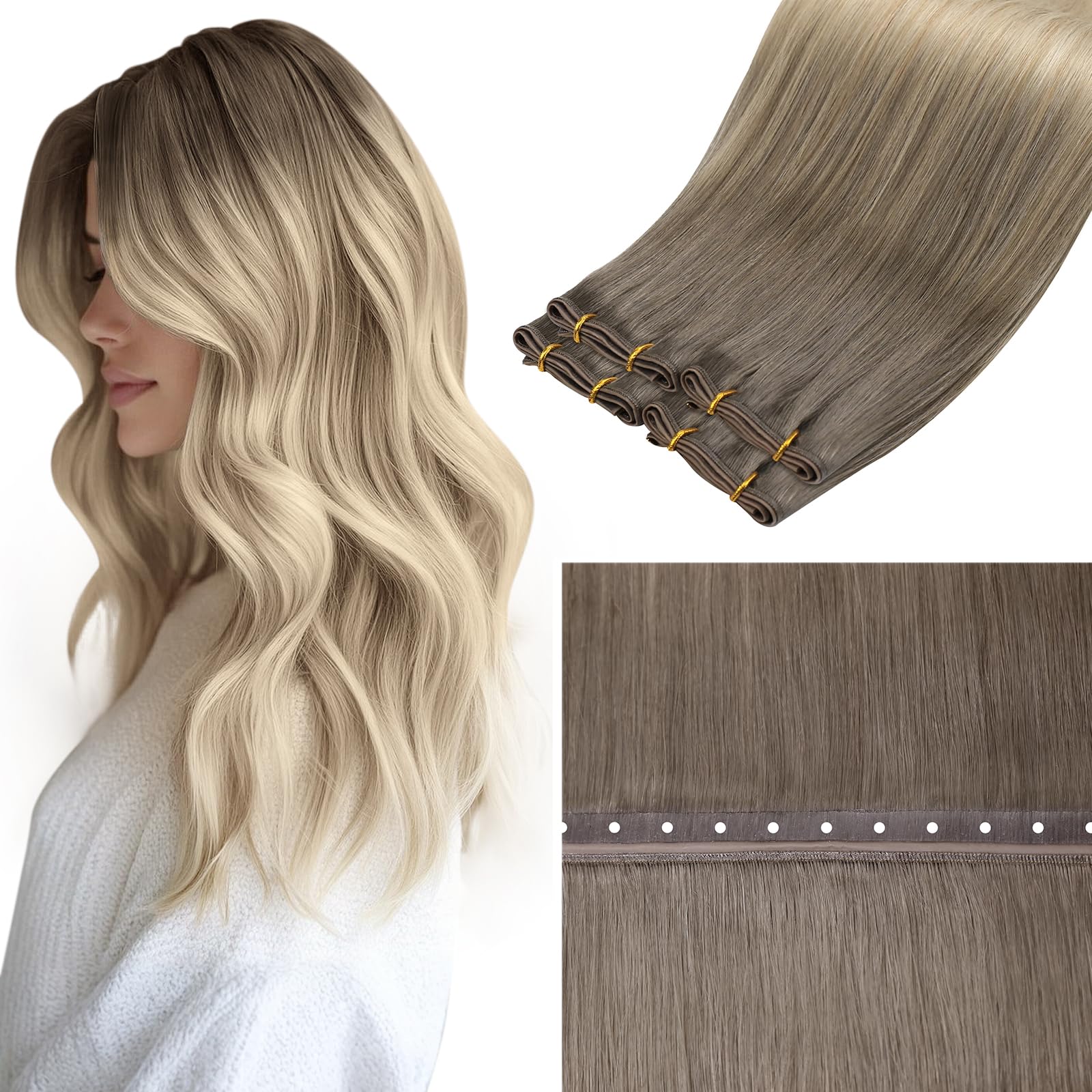 LaaVoo Tressen Echthaar Weft Extensions Echthaar