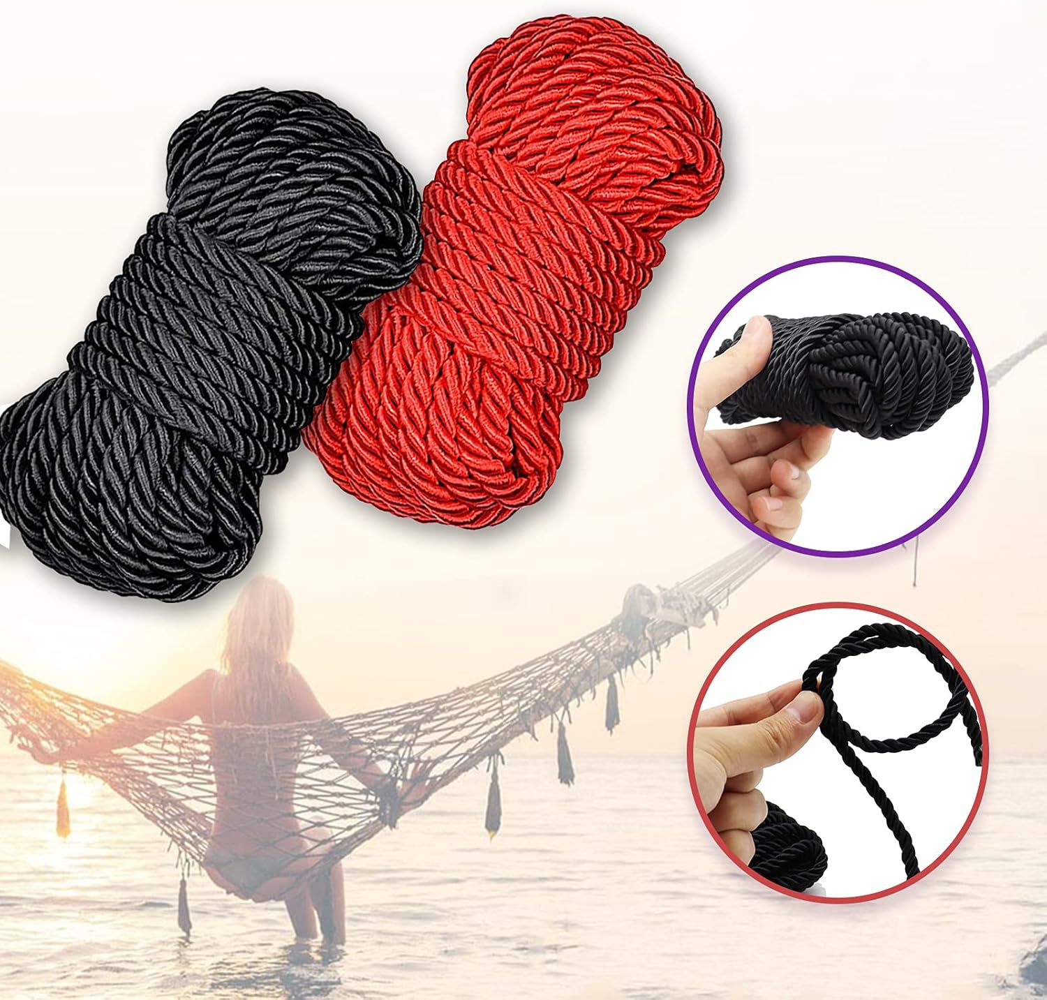 2Pack Soft Silk Rope, Multipurpose Durable Long Rope Craft Colored