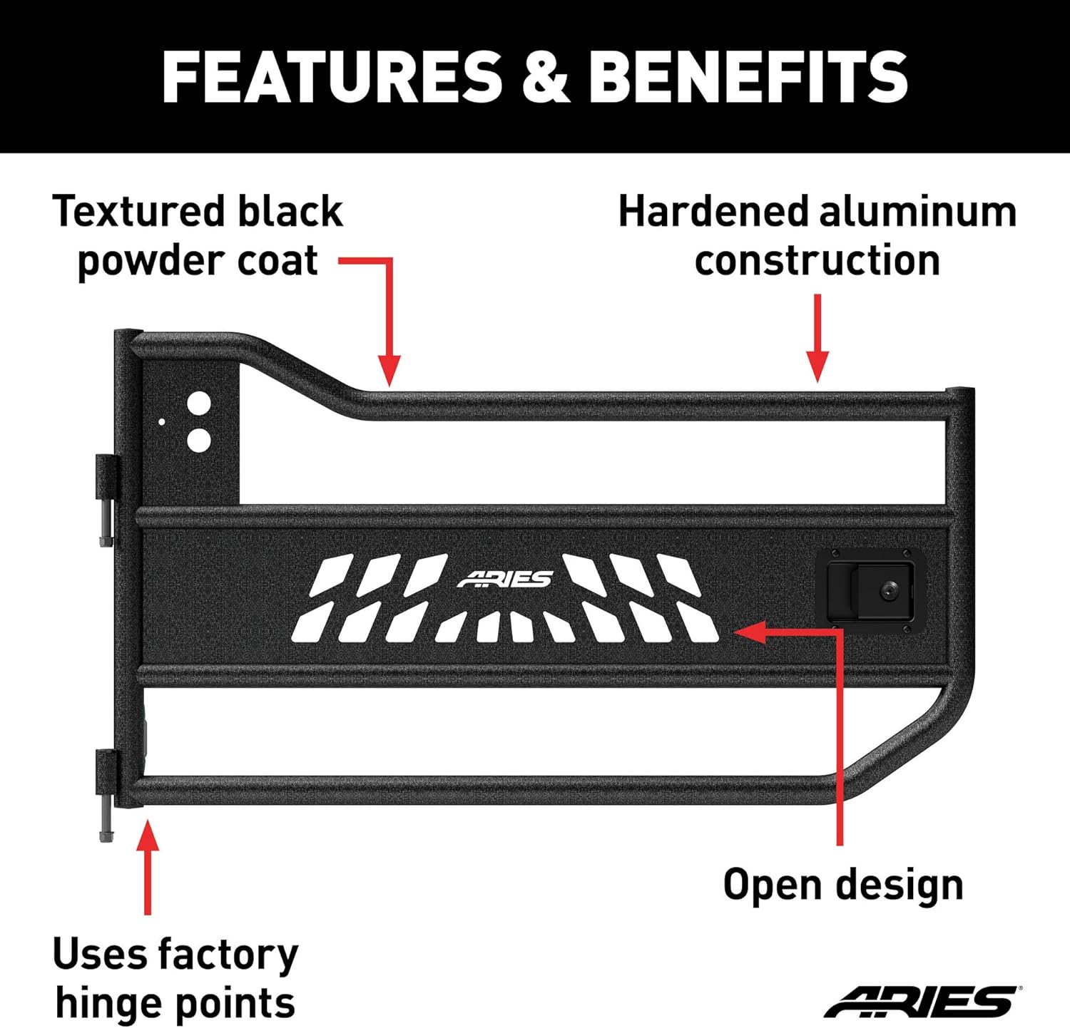 Aries 1500200 Black Aluminum Front Jeep Wrangler JL, Gladiator Tube Half Doors