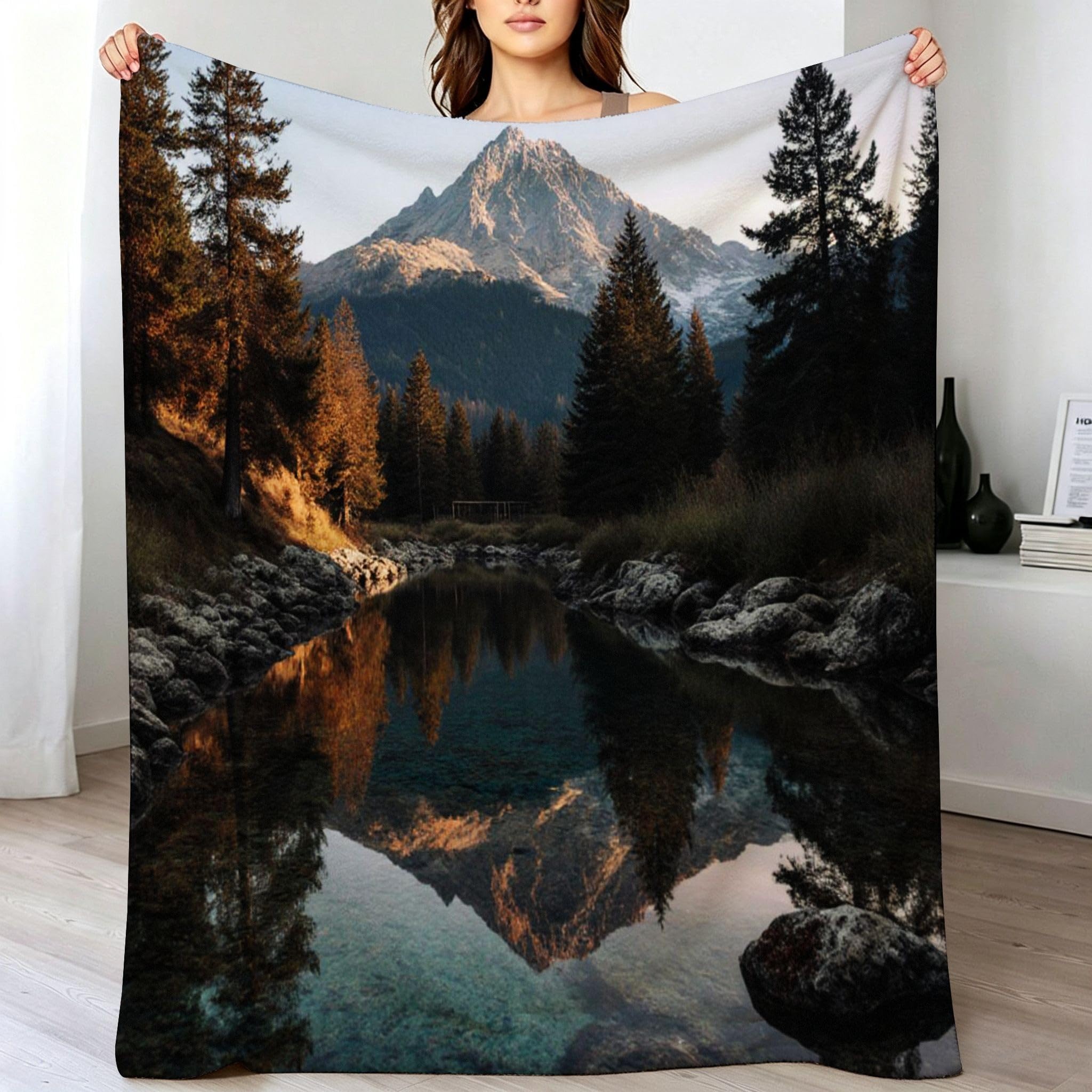 3D Druck Fleecedecke für Zwei 220x240 cm Schwarzer Berg a186 | Große Kuscheldecke für ein Zweisitzer-Sofa, geeignet für Erwachsene und Teens, maschinenwaschbar, langlebig und formstabil