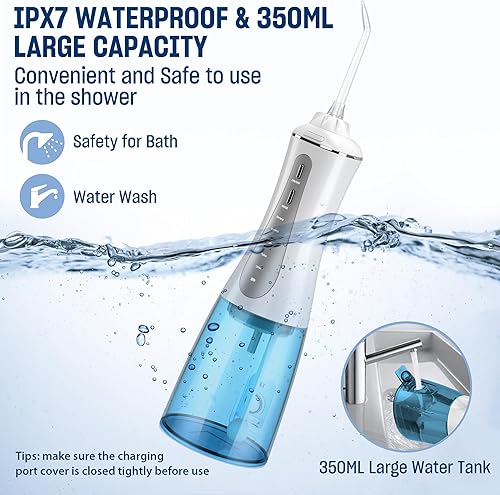Miniatura 5 de Irrigador dental de agua inalámbrico para dientes – Irrigador oral portátil y recargable de 11.8 fl oz con 5 modos, 6 puntas reemplazables – IPX7
