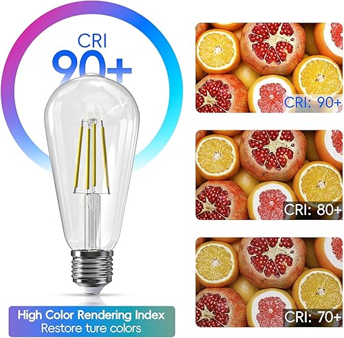 Miniatura 7 de Jensense Edison - Bombillas LED E26, equivalente a 60 vatios, bombillas regulables, 5000 K, luz diurna, blanco frío, vintage, 7 W, bombillas Edison