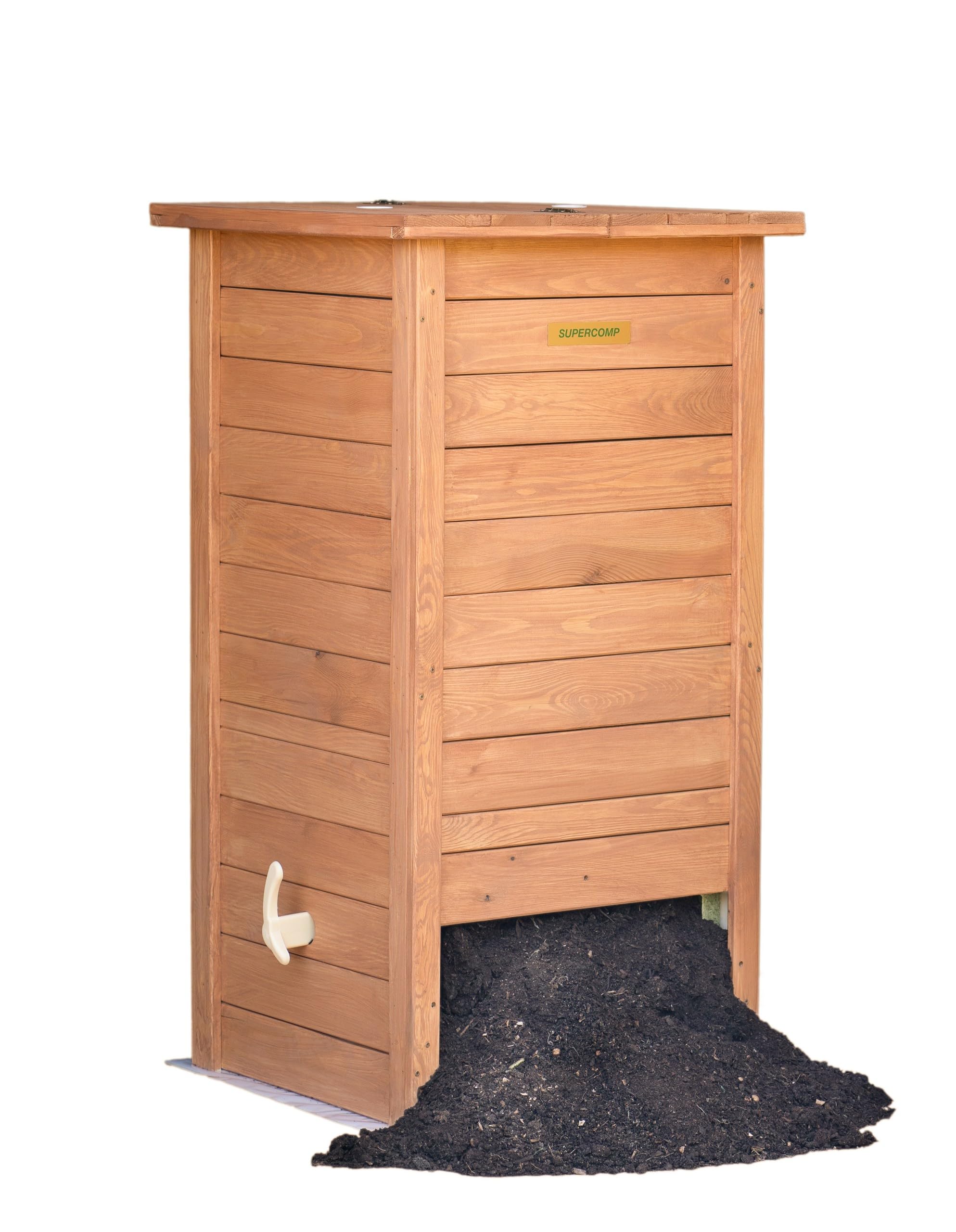 Compostiera da Giardino in Legno con Coperchio, Compostaggio facile senza Cattivi Odori e senza Rivoltamento Compost, con Sistema Anti Insetti e Dispositivo d’Aerazione, con Piano, da 340lt