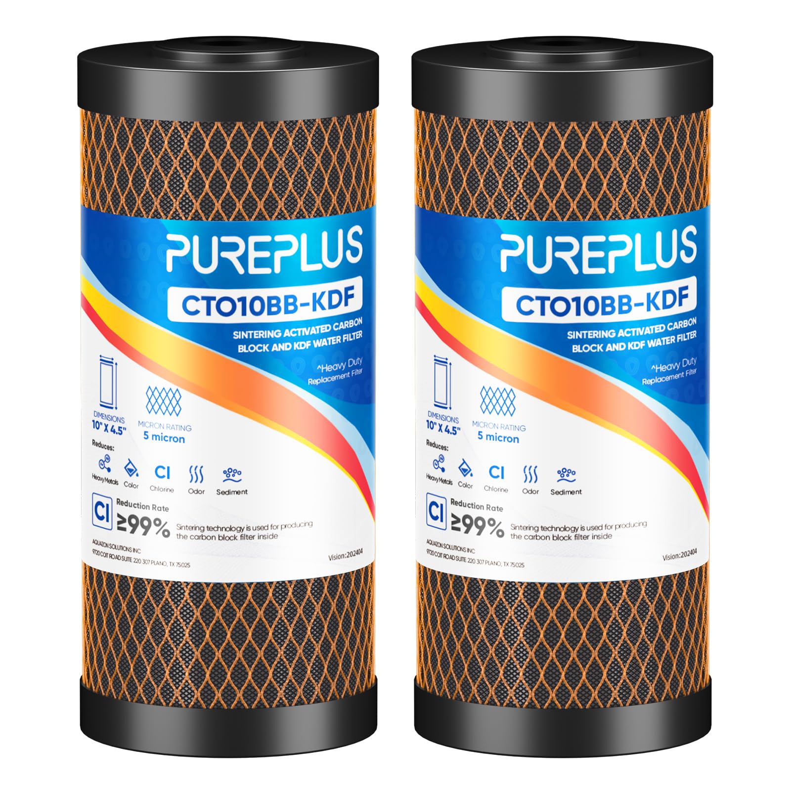 PUREPLUS Filtro dell'acqua di ricambio per la rimozione di metalli pesanti, 5 micron, 25,4 x 11,4 cm, a carbone attivo per tutta la casa, compatibile con GXWH40L, GXWH35F, BB10, CTO10BB-KDF