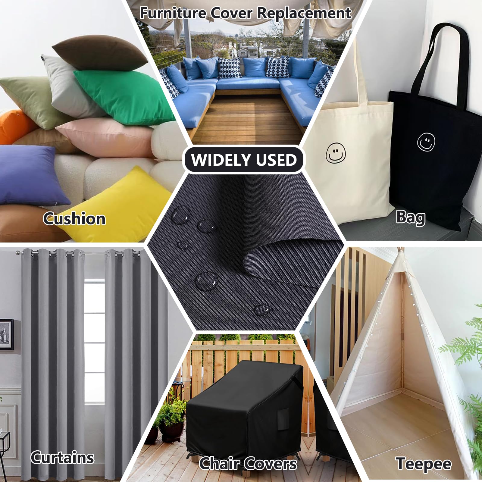 Waterproof Canvas Fabric by The Yard – 58" 600D Polyester Cordura Fabric – Upholstery Fabric for Indoor Outdoor Chair(Black, 1 Yard (58"x 36") - 5