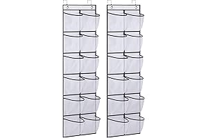 MISSLO White Narrow Door-Mounted Shoe Organizer with 12 Deep Mesh Pockets (2-Pack)