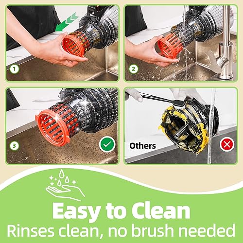 Miniatura 2 de Exprimidor de prensa en frío, máquina exprimidora de alimentación lenta de 5.8 pulgadas de ancho para frutas y verduras enteras, fácil de limpiar y