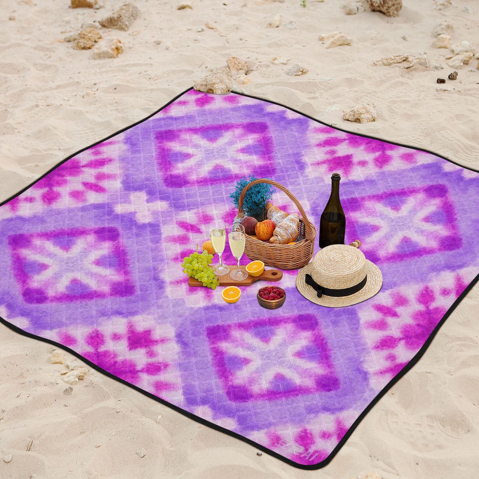 Różowo-fioletowy tie-dye duży koc plażowy piasek FreeCamping PartyMata plażowa na trawę