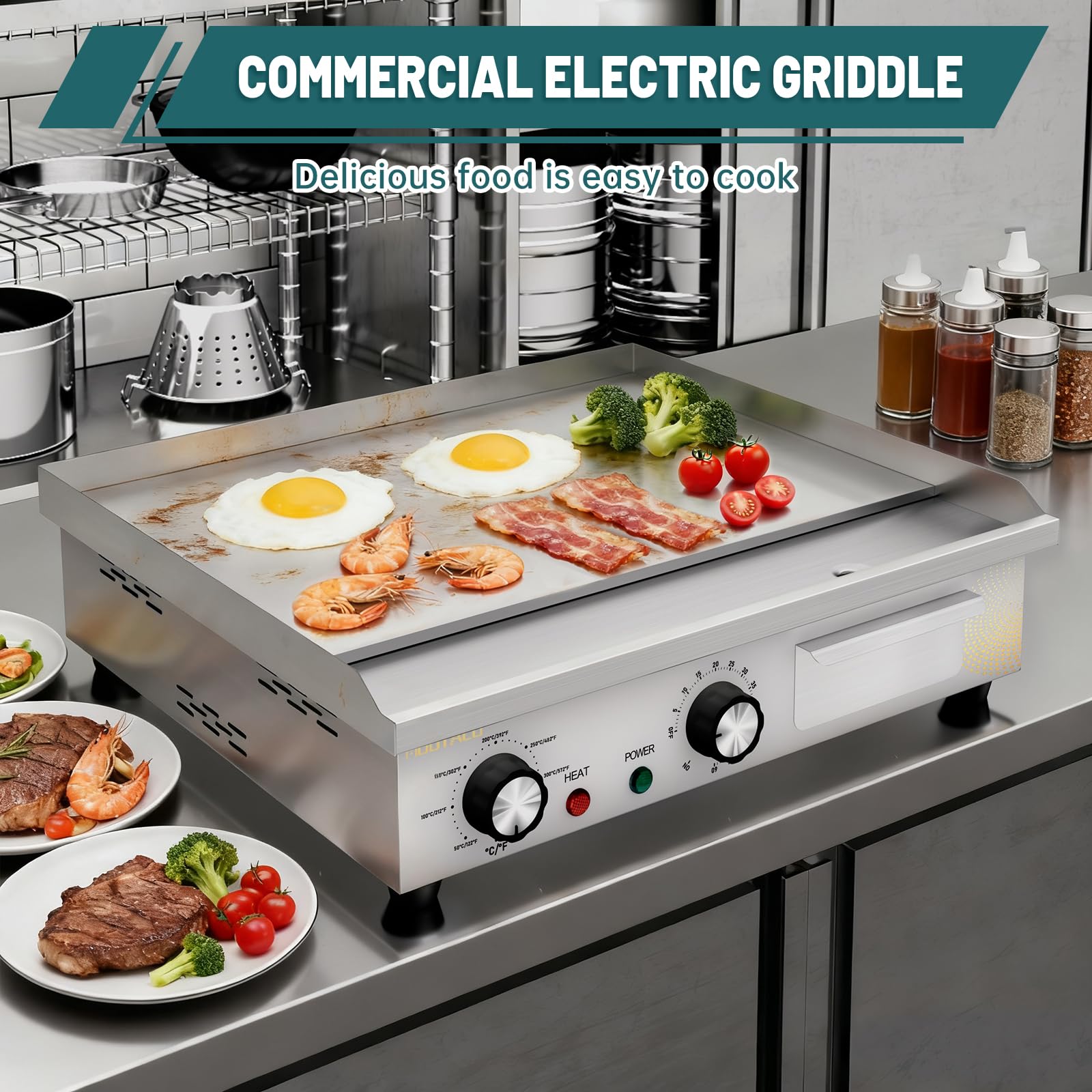 45cm Elektrische Grillplatte Gastro Elektrogrill mit Zeitschaltuhr | Plancha Grillplatte Elektrisch mit 45 cm Grillfläche, Profi Tischgrill elektrisch, Timer 0-60 Min, für Küche, Restaurant