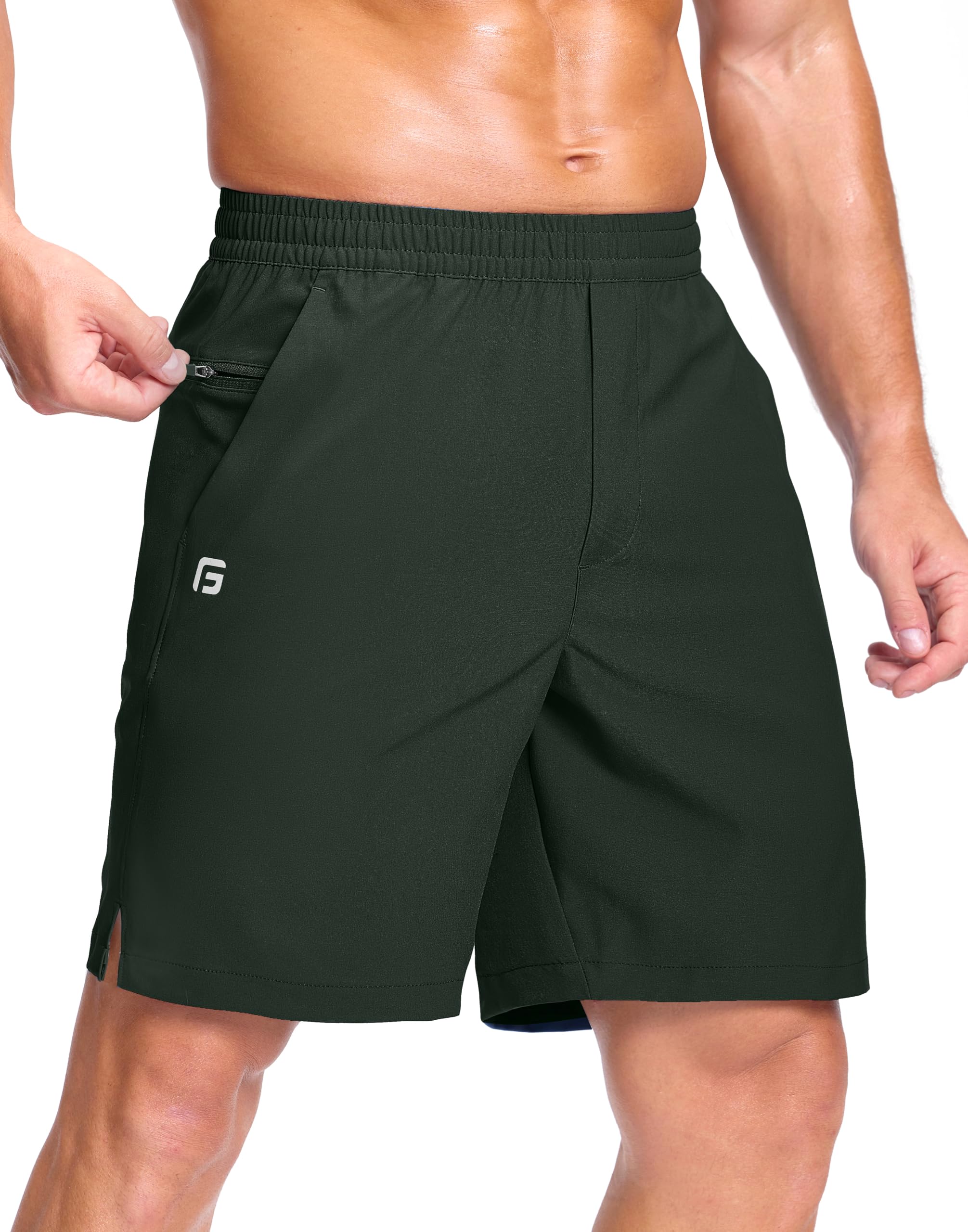 GGJ Men's Lightweight Athletic Shorts with 2 Zipper Pockets 7"/9"/5" Gym Workout Running Quick Dry Tennis Shorts for Men