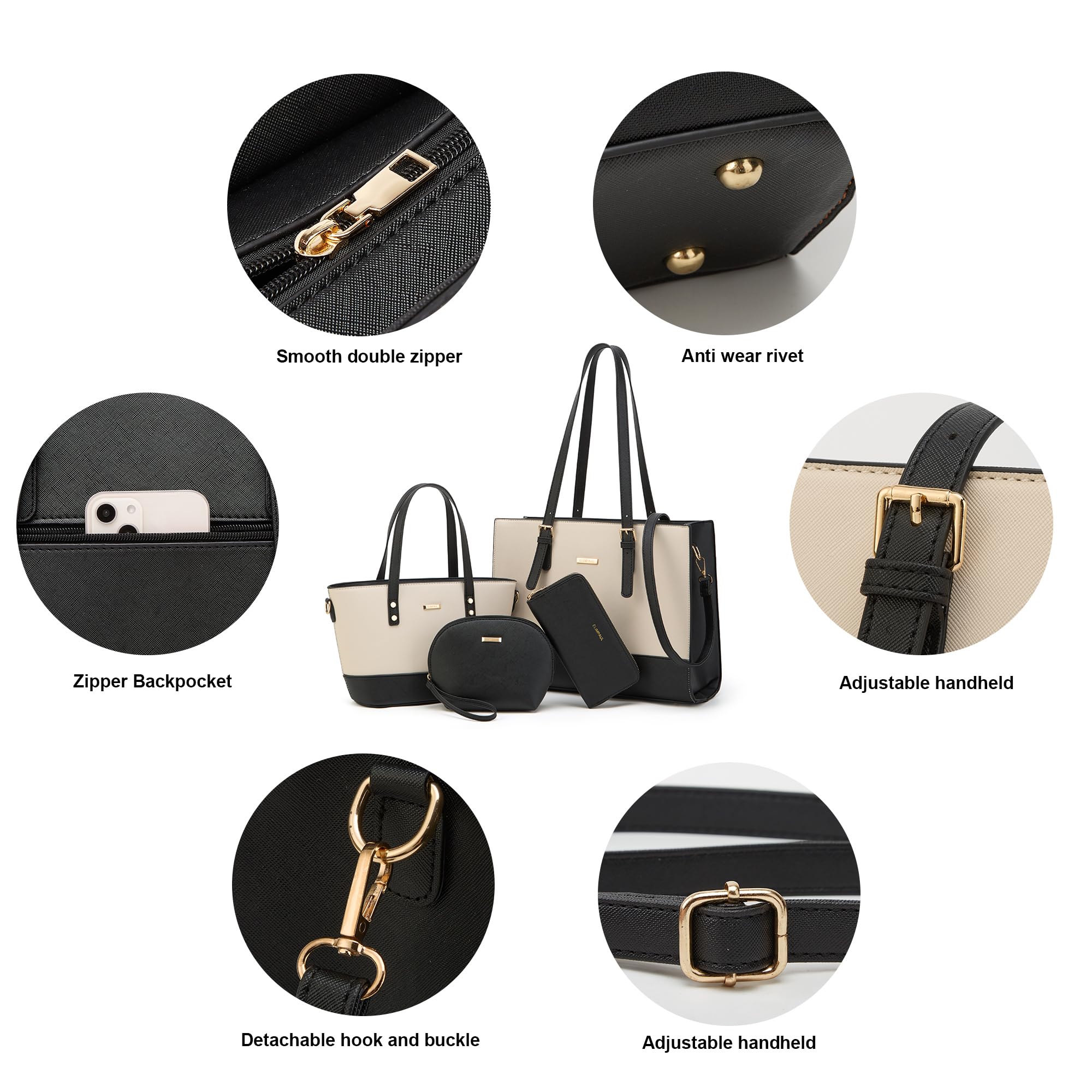 Modische Damen-Handtaschen, Tragetasche, Schultertasche, Tragegriff oben, Geldbörsen-Set