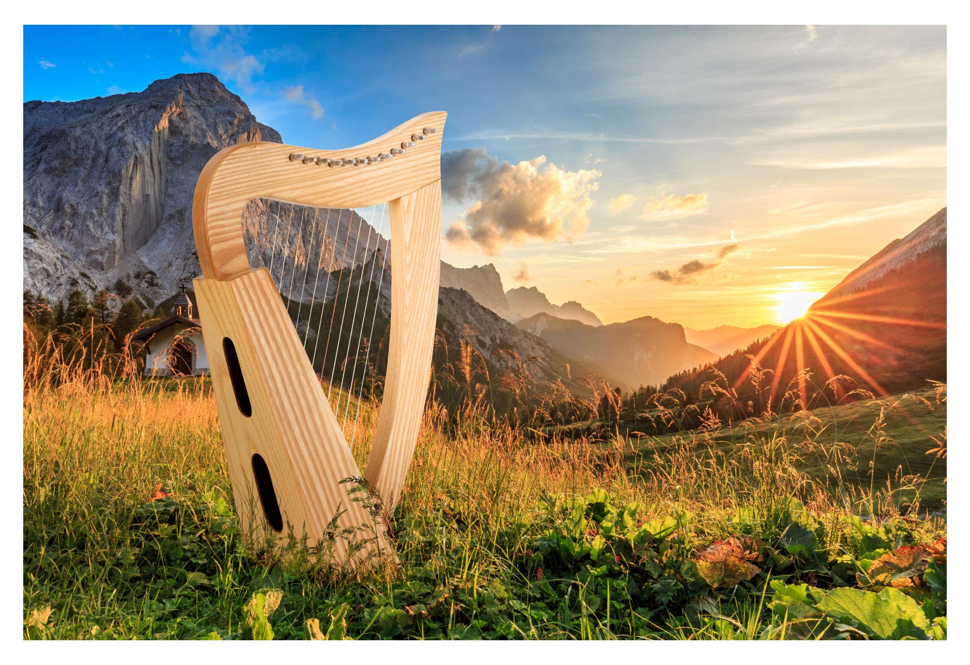 Classic Cantabile Harpe Celtique - Harpe Celtique Compacte en Frêne - 12 Cordes - Accordée en Do Majeur - Inclus Sacoche et 2 Clés d’Accordage - Hauteur : 51 cm