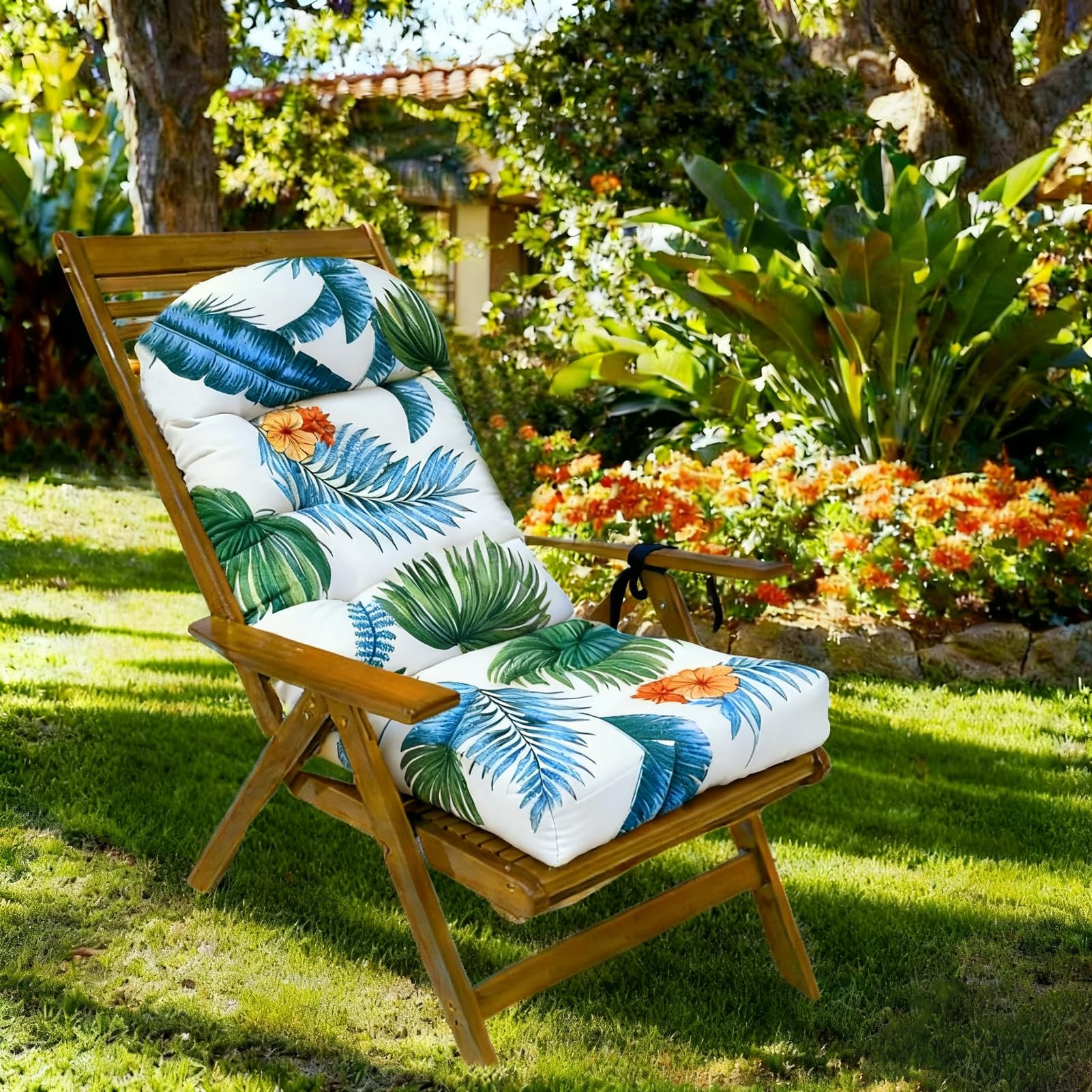 GOZYLA Replacement Cushions for Outdoor Furniture Waterproof: High Back Patio Chair Cushioned 110x50 cm Padded Garden Seat Pad Thickened Support Breathable Comfortable Weatherproof