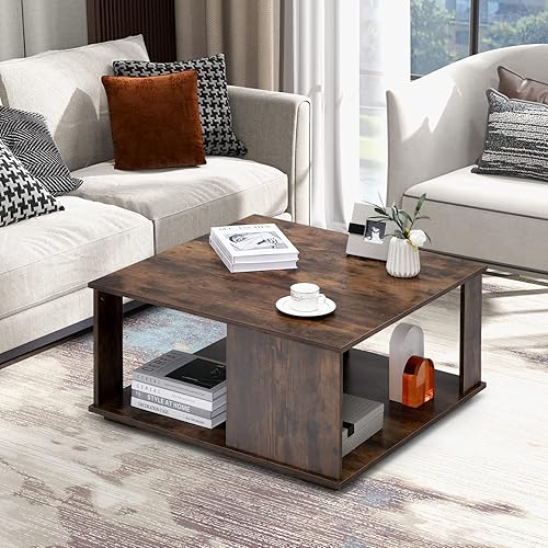 Miniatura 2 de Giantex 32 Square Coffee Table 2-Tier Tea Table with Storage Shelf Wood Modern Square Cocktail Table Industrial Accent Table Home Center Table Ideal