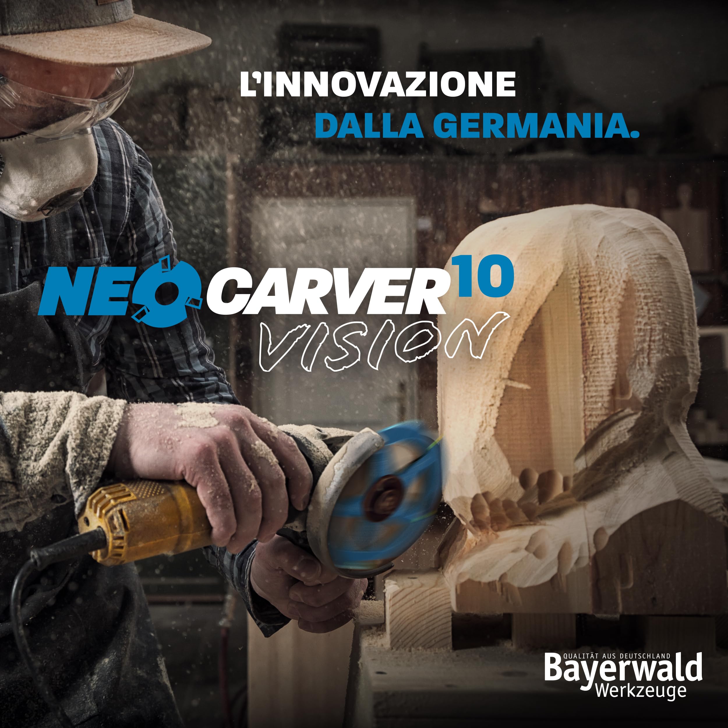 Bayerwald NeoCarver 10 Vision V2 - Disco per fresa in metallo duro per legno, fresa da intaglio in alluminio per smerigliatrice angolare per separare, levigare, sgrossare, ecc. Ø 115 mm x 22,2 mm/10